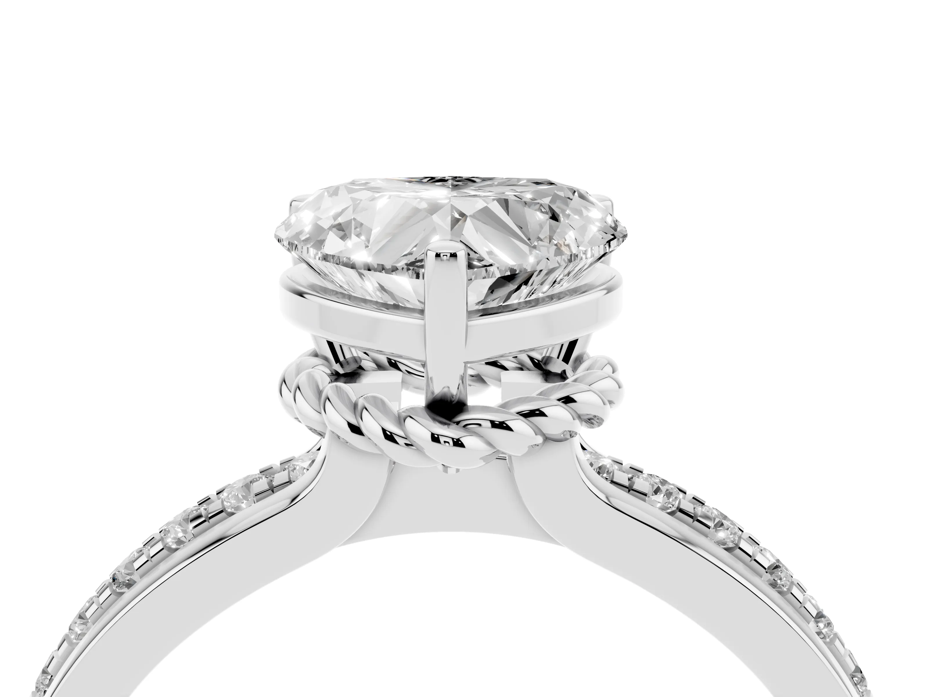 Heart Cut Diamond Solitaire Ring Set in White gold with Channel Set Band and Prong Setting