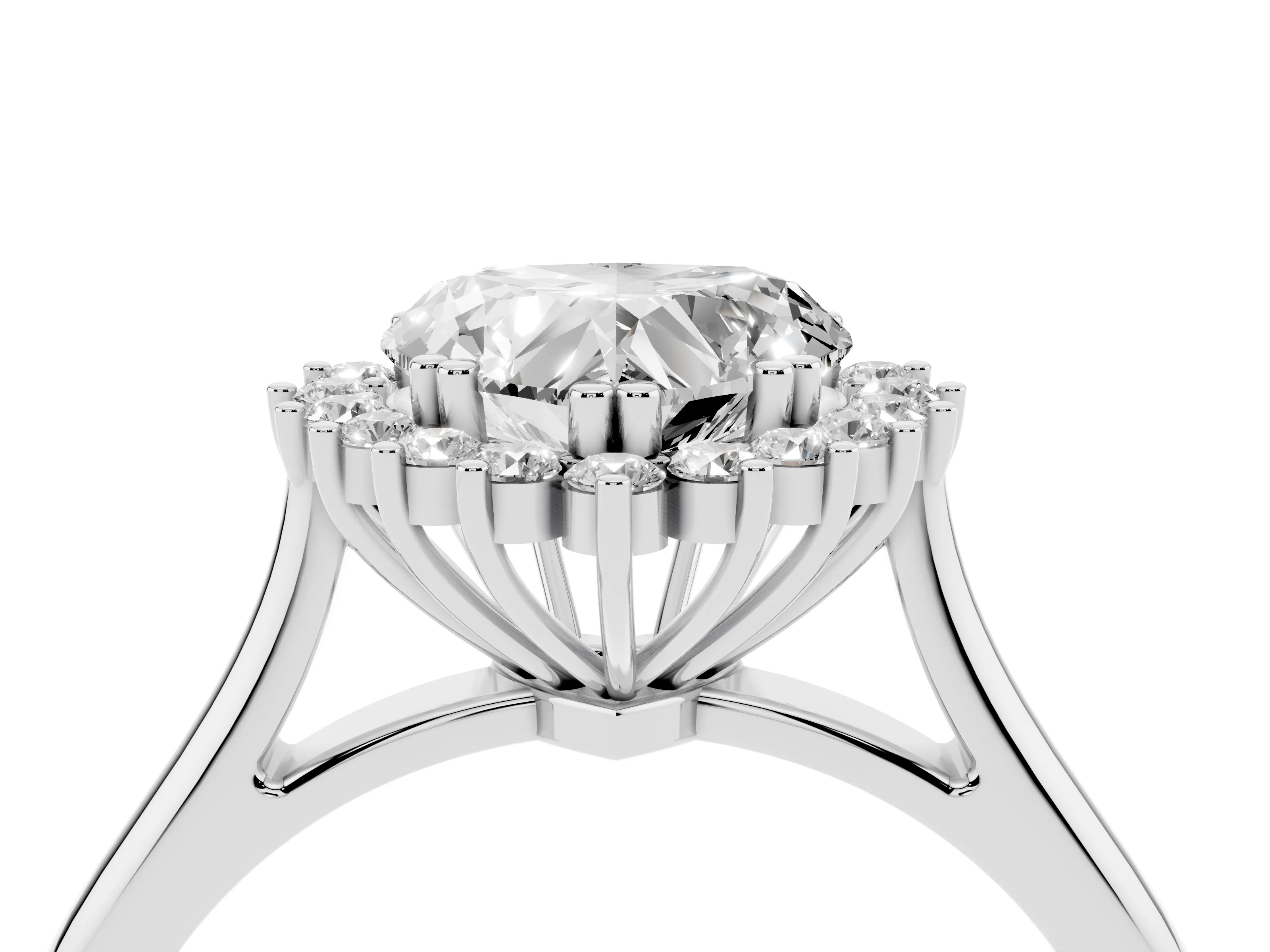 Heart Cut Diamond Halo Ring Set in Silver with Plain Solitaire Band and Prong Setting