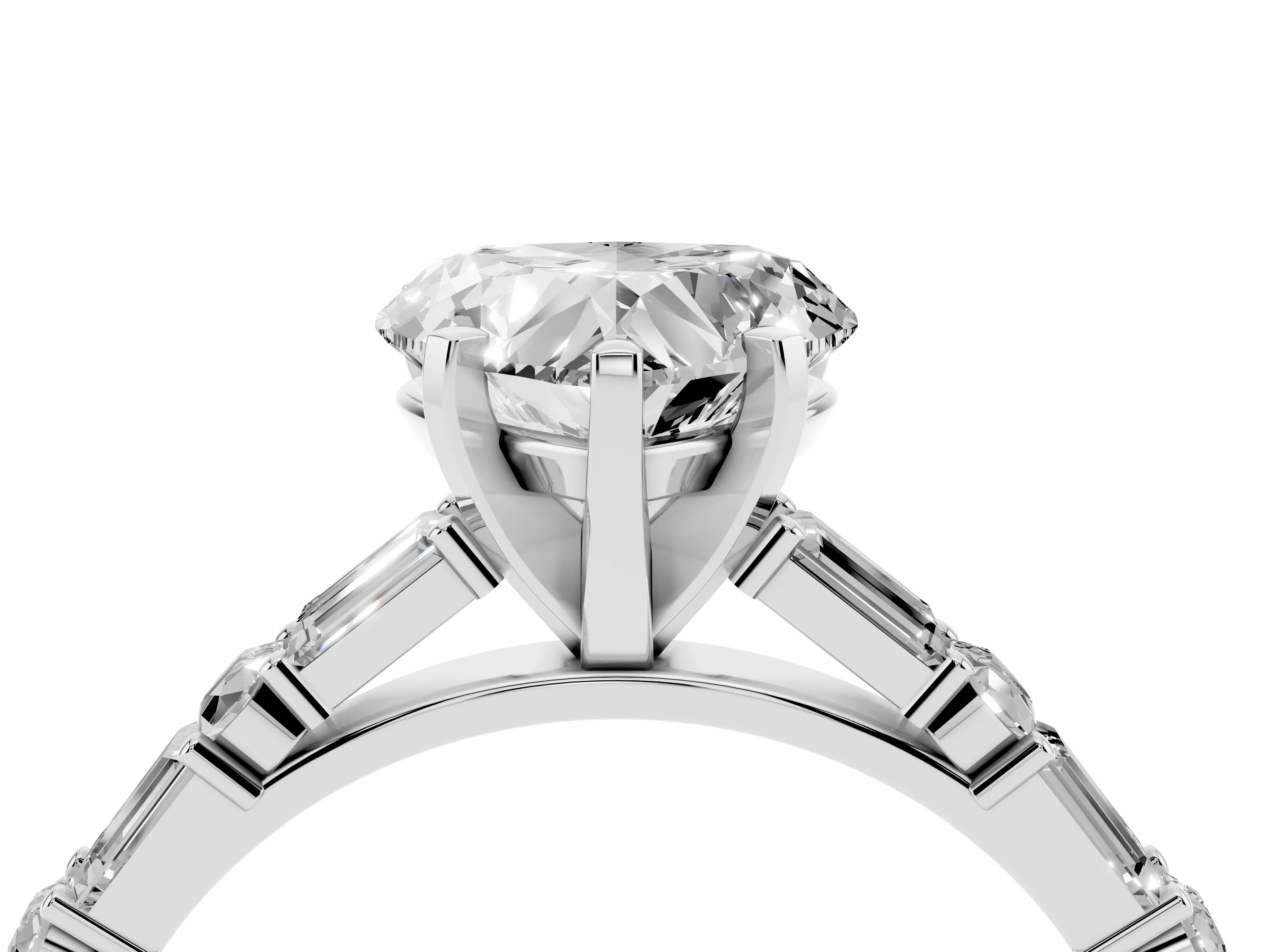 Heart Cut Diamond Solitaire Set in Silver with Side Baguettes and Channel Set Band