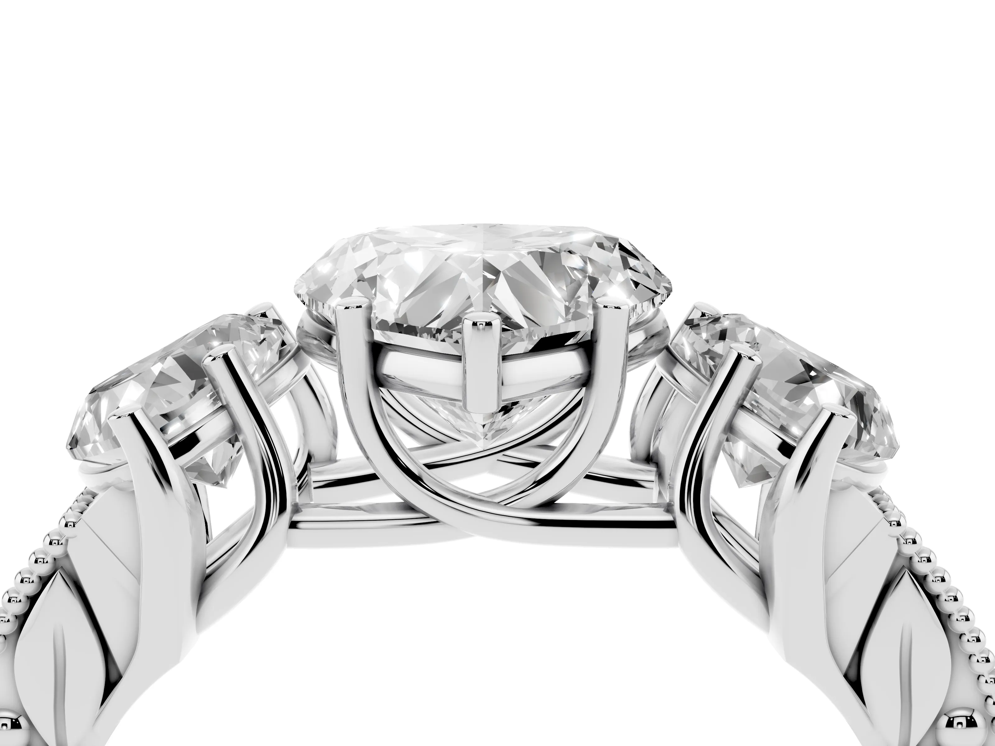 Heart Cut Diamond Three-Stone Engagement Ring Set in Platinum with Milgrain Pavé Band