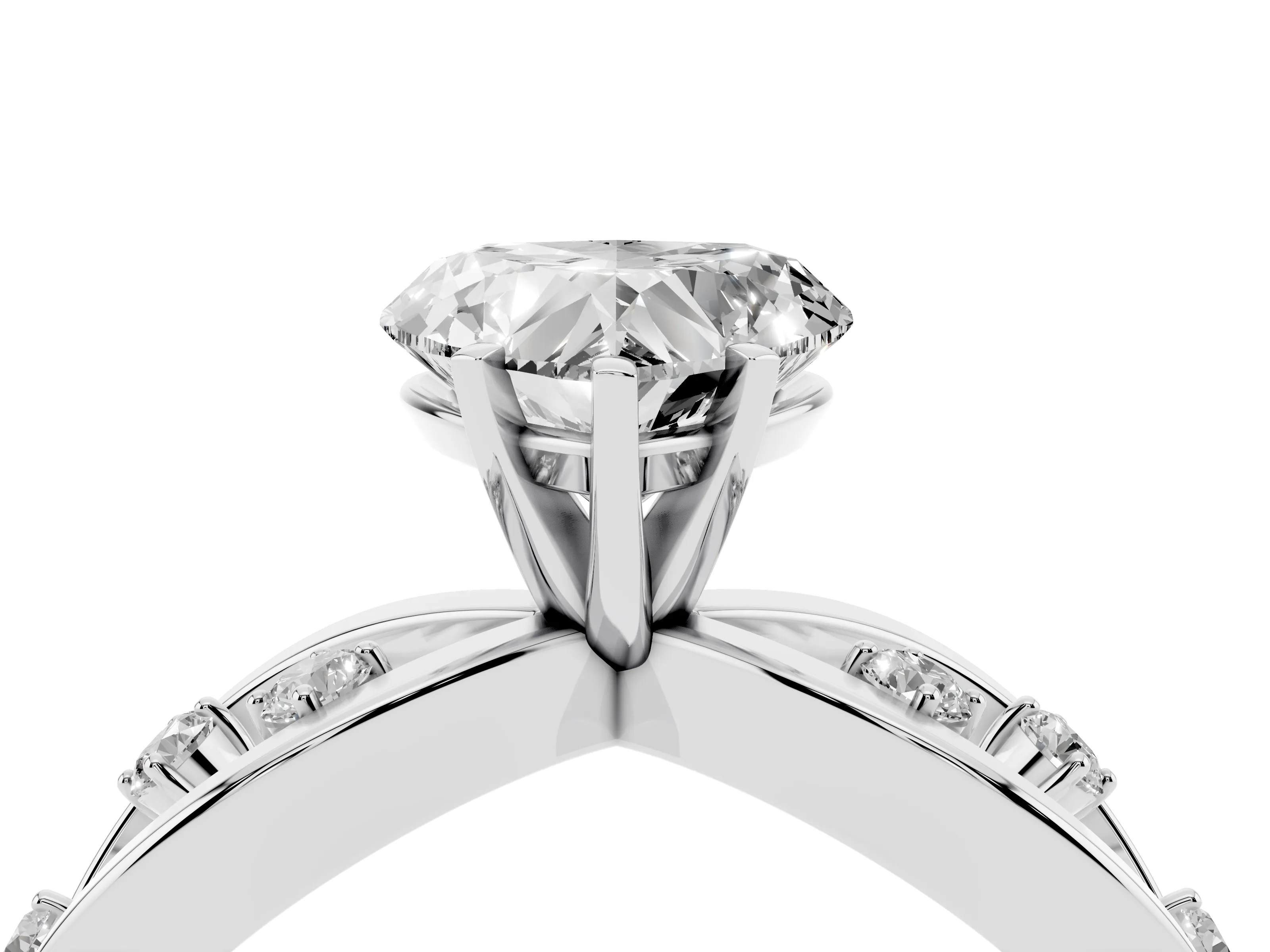 Heart Cut Diamond Solitaire Ring Set in Platinum with Side Stones on Criss-Cross Band and Prong Setting