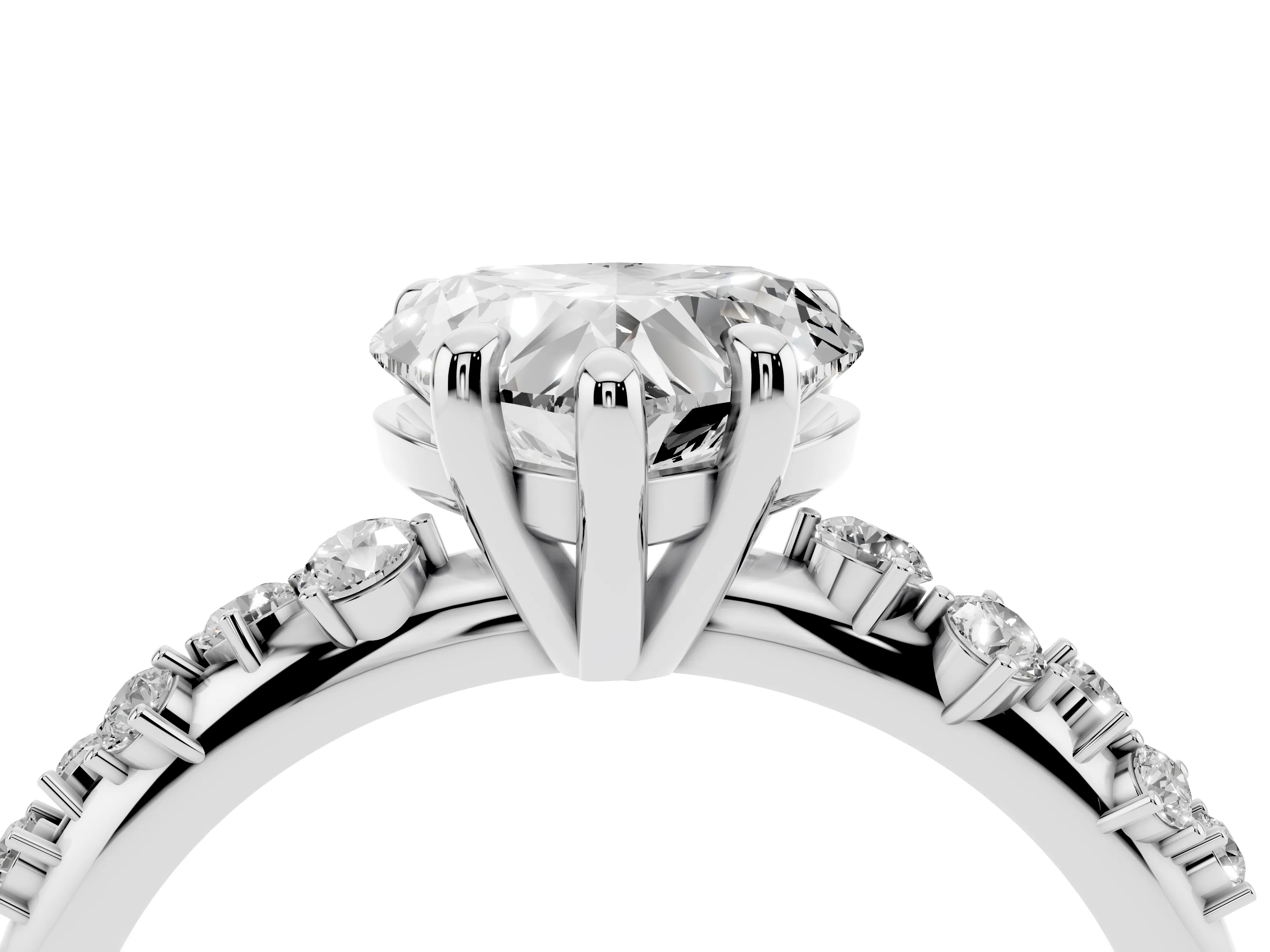 Heart Cut Diamond Solitaire Vine Band Ring Set in Silver with Round Accents and Prong Setting