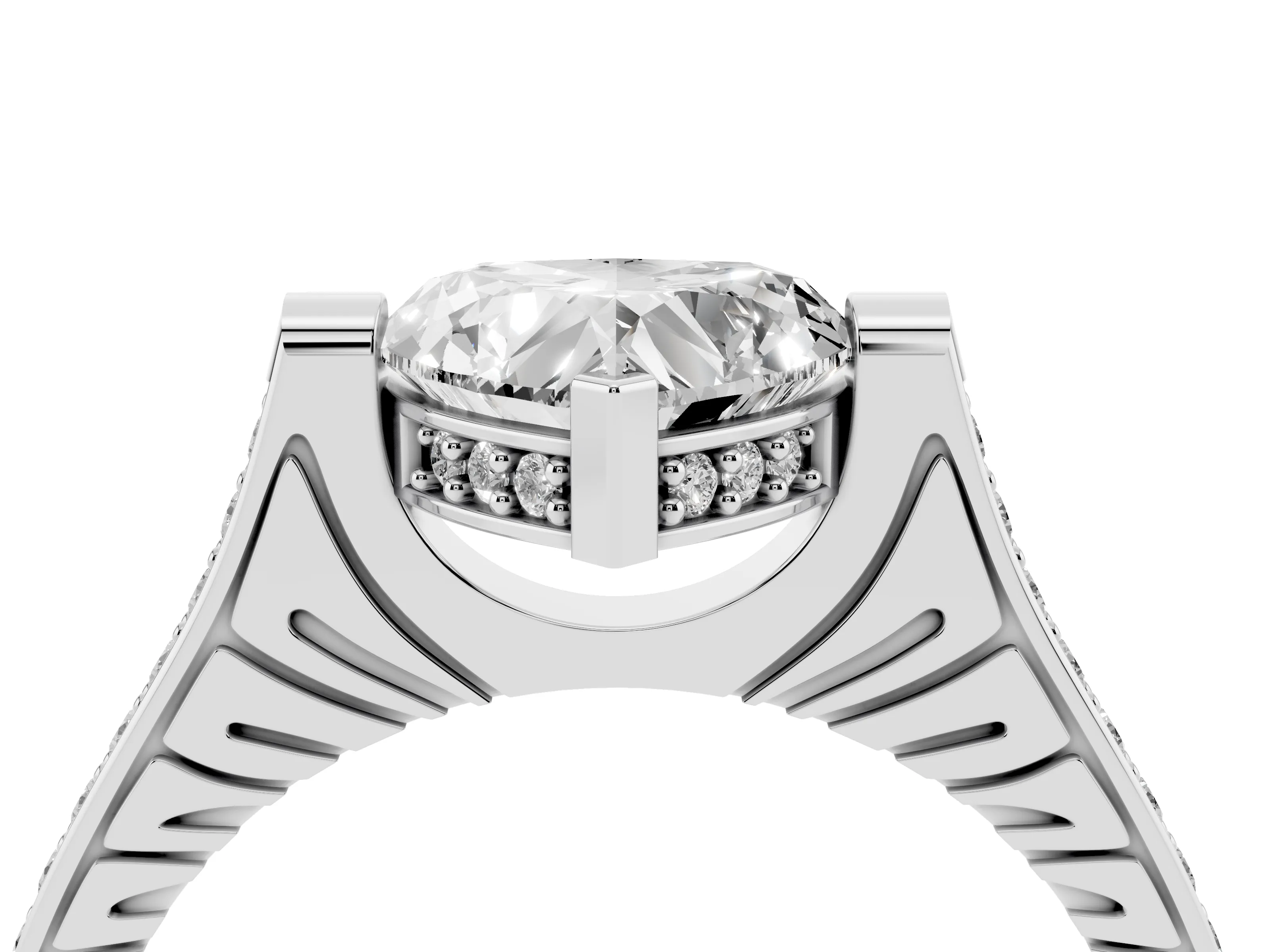 Heart Cut Diamond Solitaire Ring Set in White gold with Channel Set Band and Bezel Prong Setting