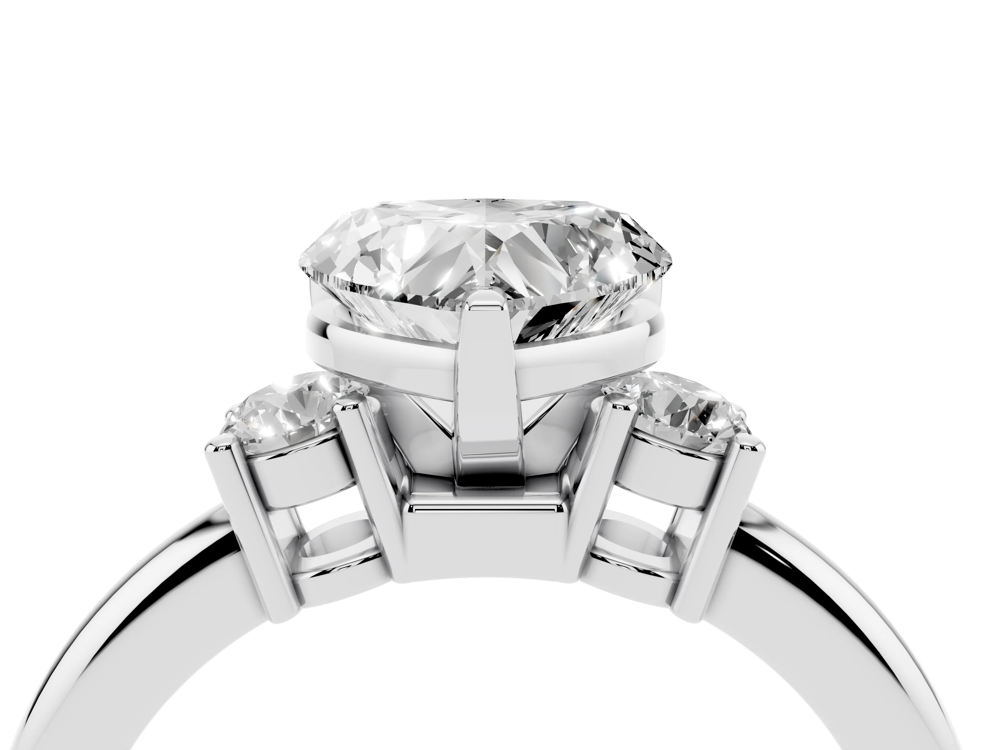 Three-Stone Heart Cut Diamond Ring Set in Silver with Prong Setting and Plain Band