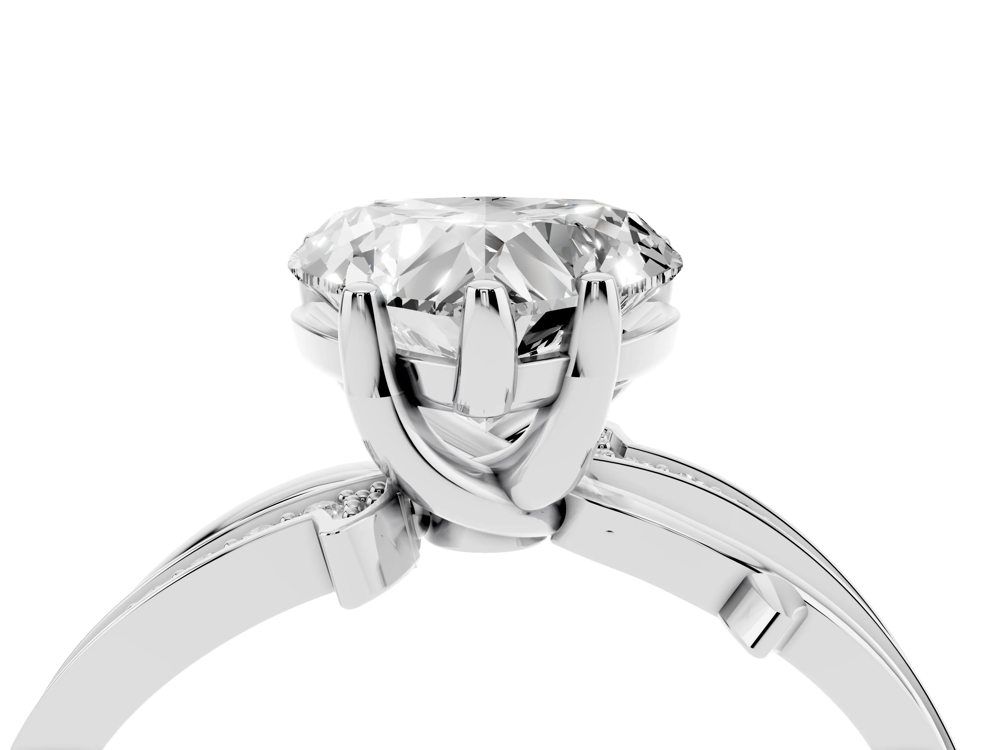Heart Cut Diamond Pavé Twist Band Solitaire Ring Set in White gold with Prong Setting