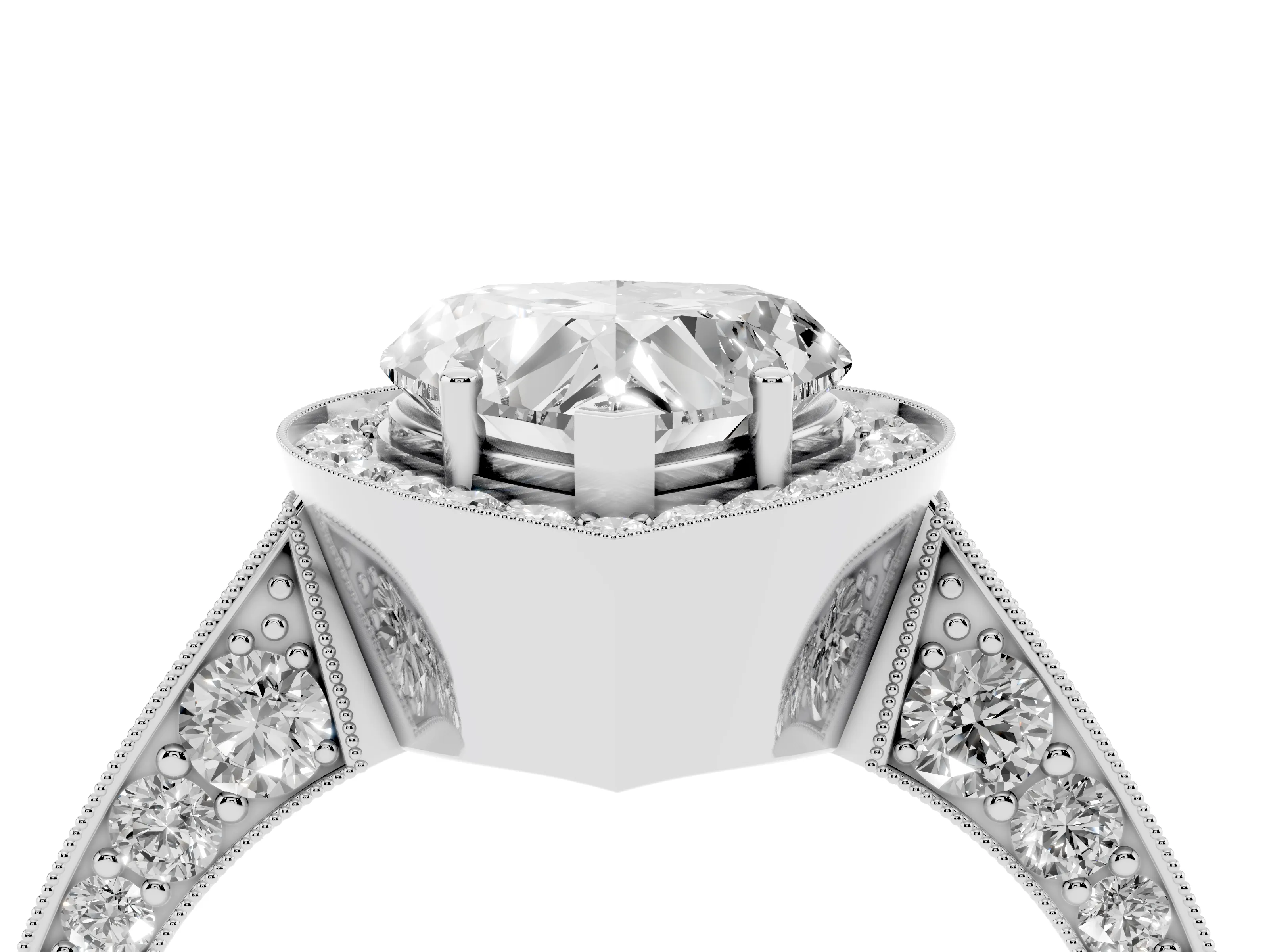Heart Cut Diamond Halo Engagement Ring Set in Platinum with Accent Split Shank Band