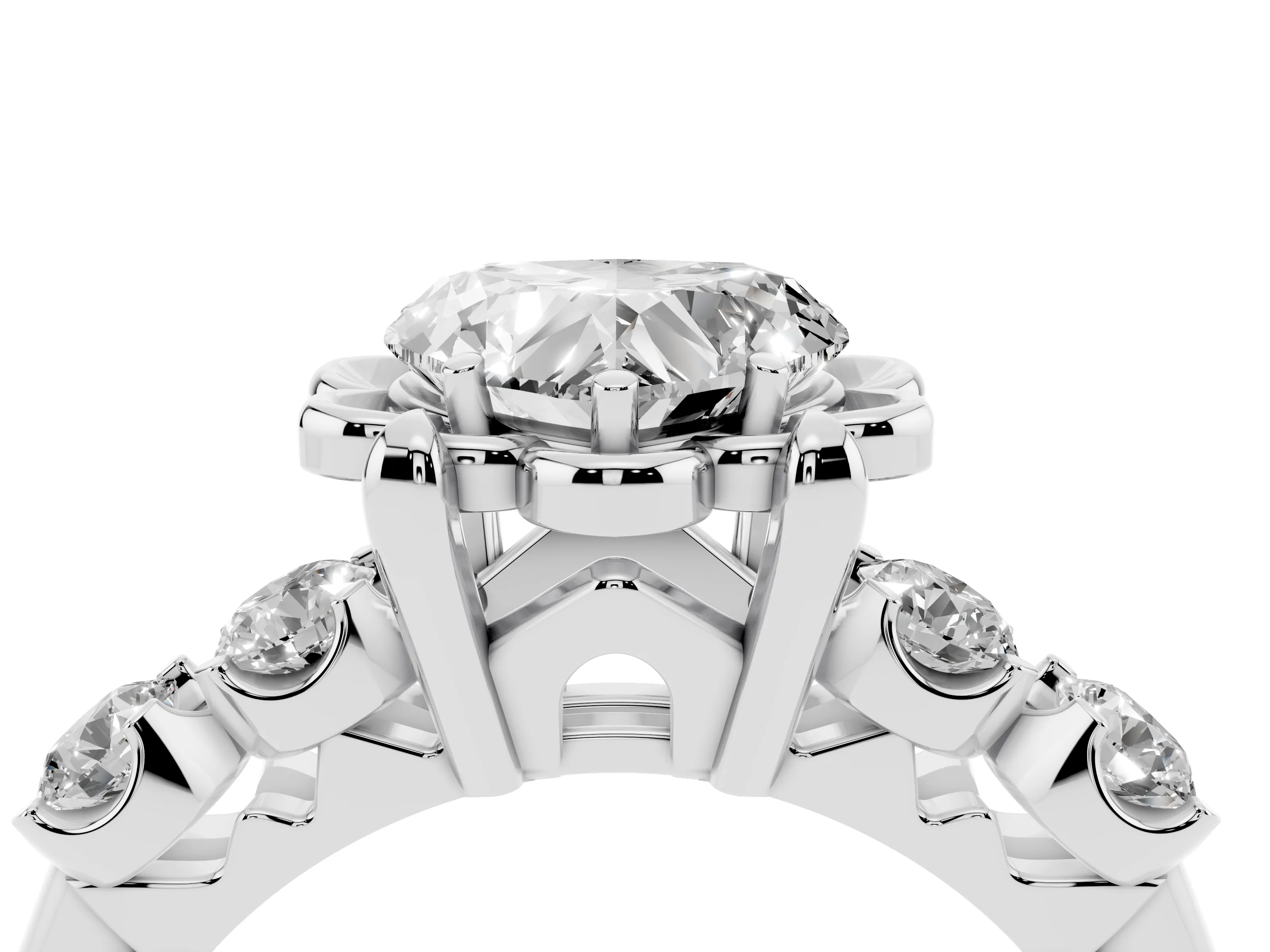 Heart Cut Diamond Floral Halo Ring Set in Platinum with Shared Prong Band