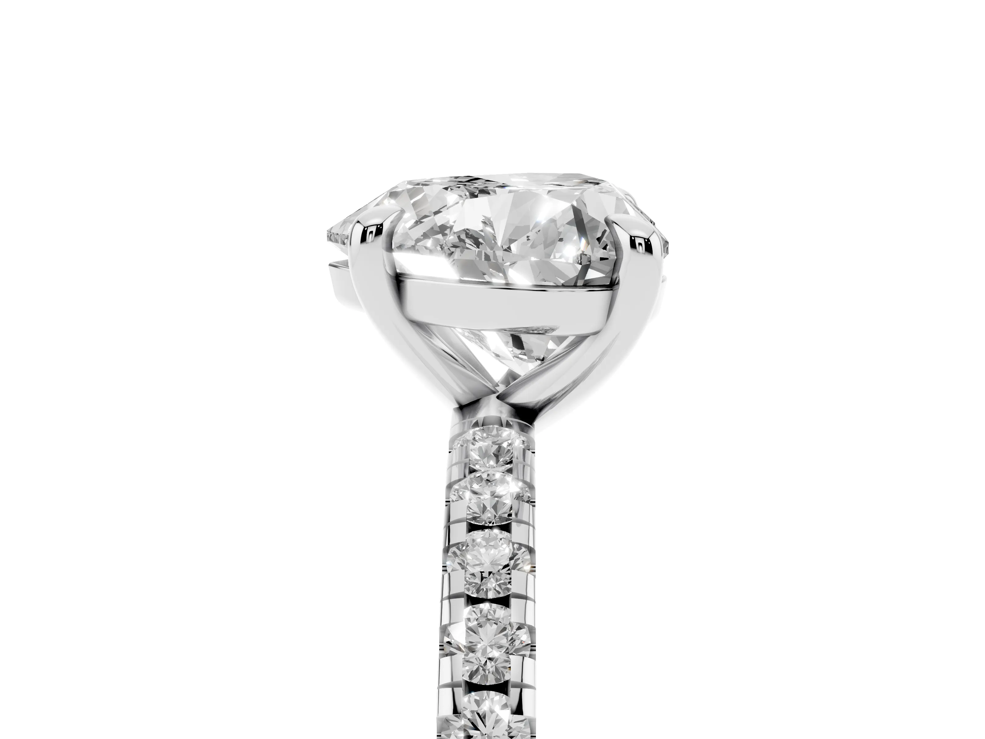 Heart Cut Diamond Brilliant Solitaire Ring Set in White gold with Pavé Band and Prong Setting