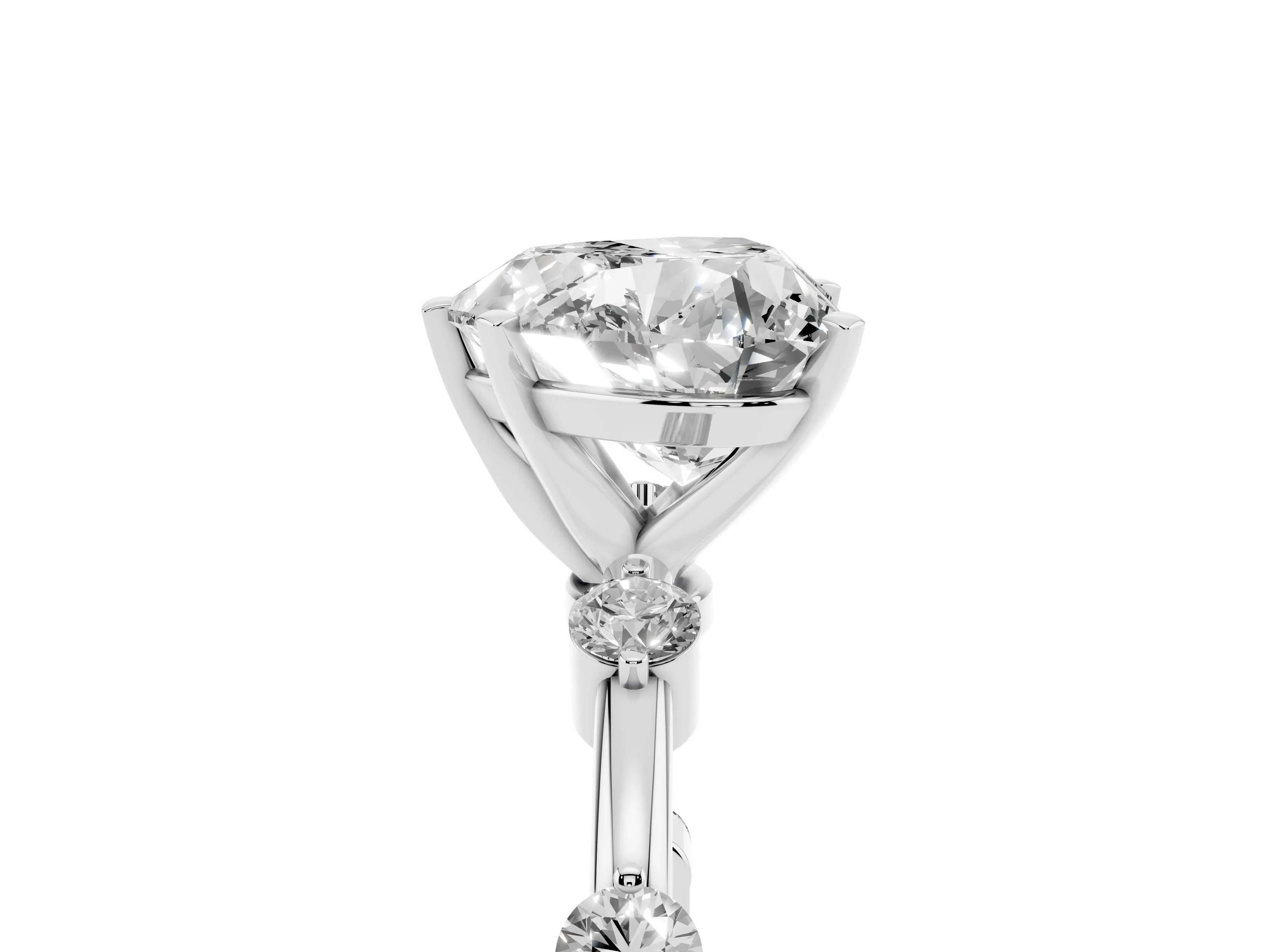 Heart Cut Diamond Solitaire Ring Set in White gold with Bezel Set Side Stones and Prong Setting