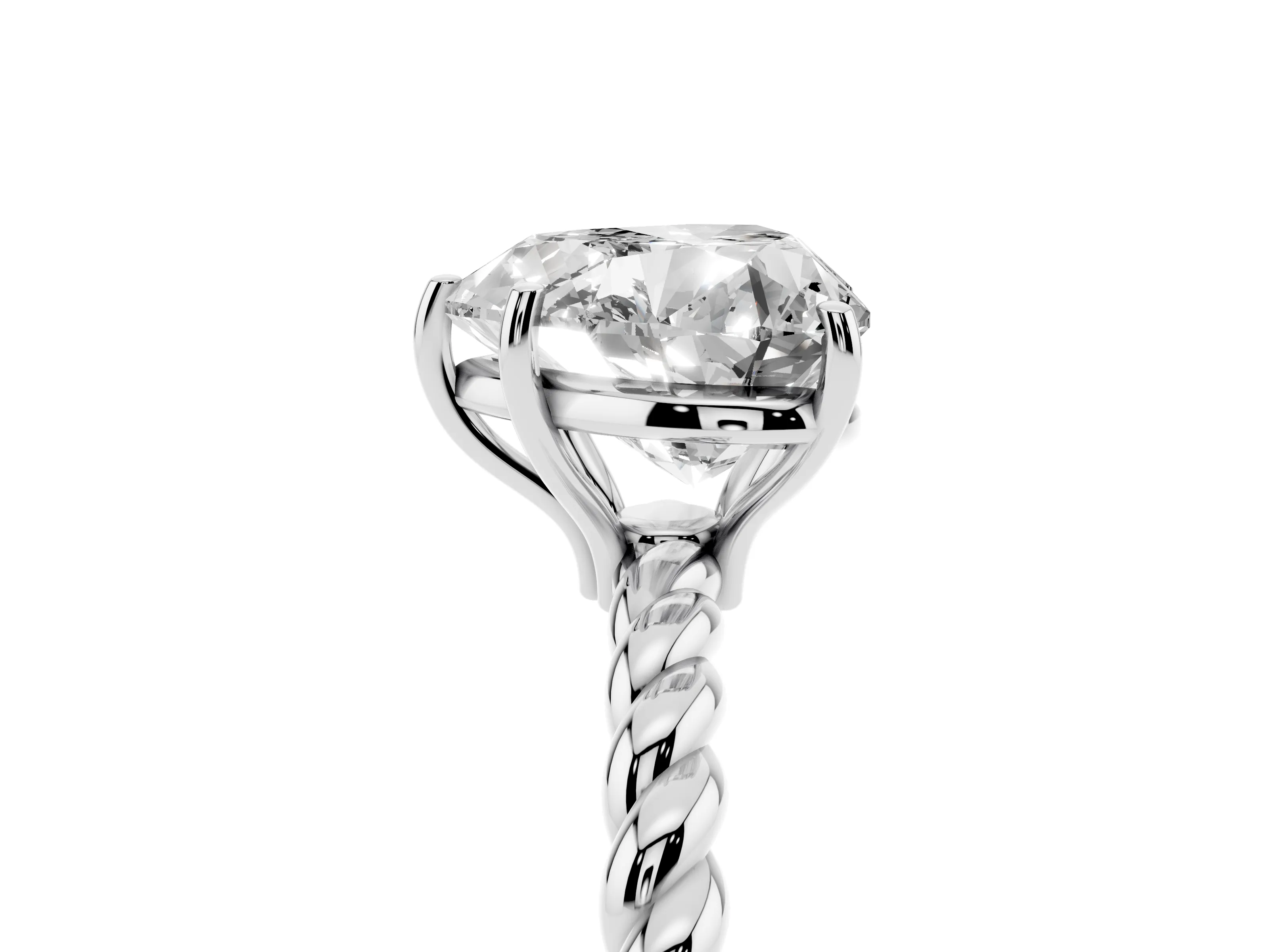 Heart Cut Diamond Solitaire Ring Set in White gold with Twist Band and Prong Setting