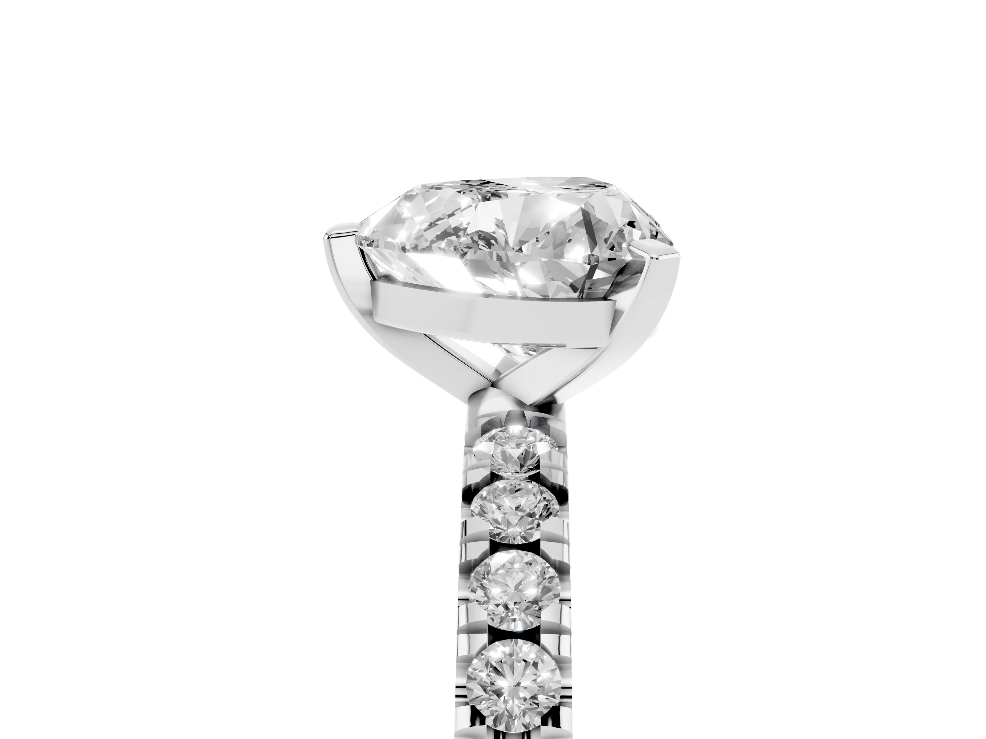 Heart Cut Diamond Pavé Band Solitaire Set in Silver with Prong Setting