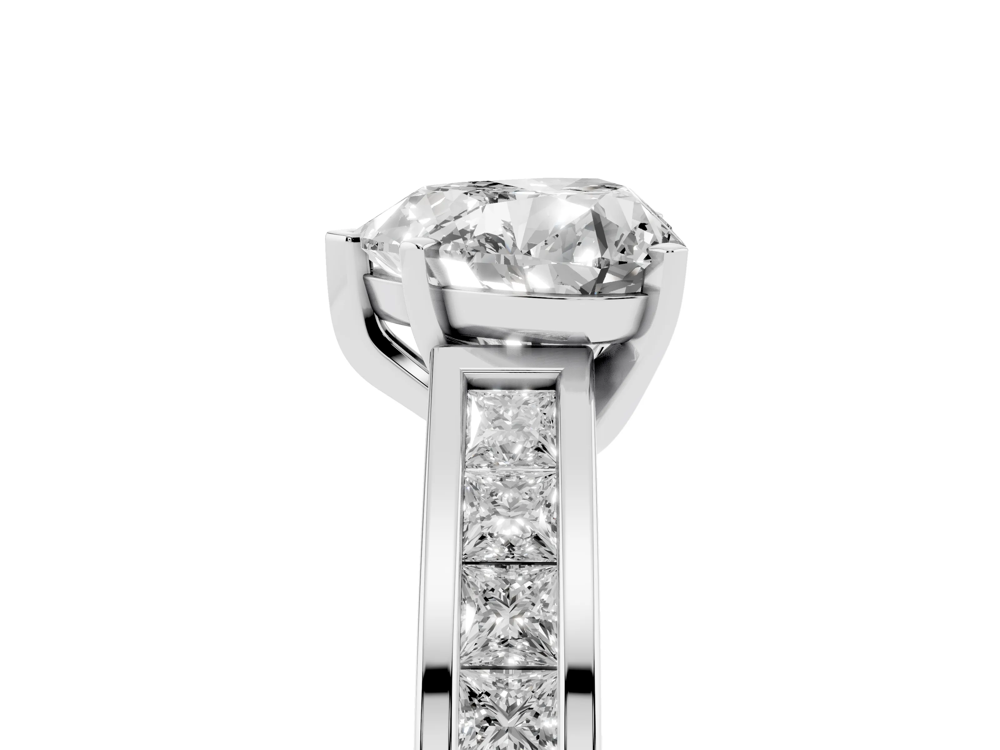 Heart Cut Diamond Solitaire Ring Set in Platinum with Channel-Set Band and Prong Setting