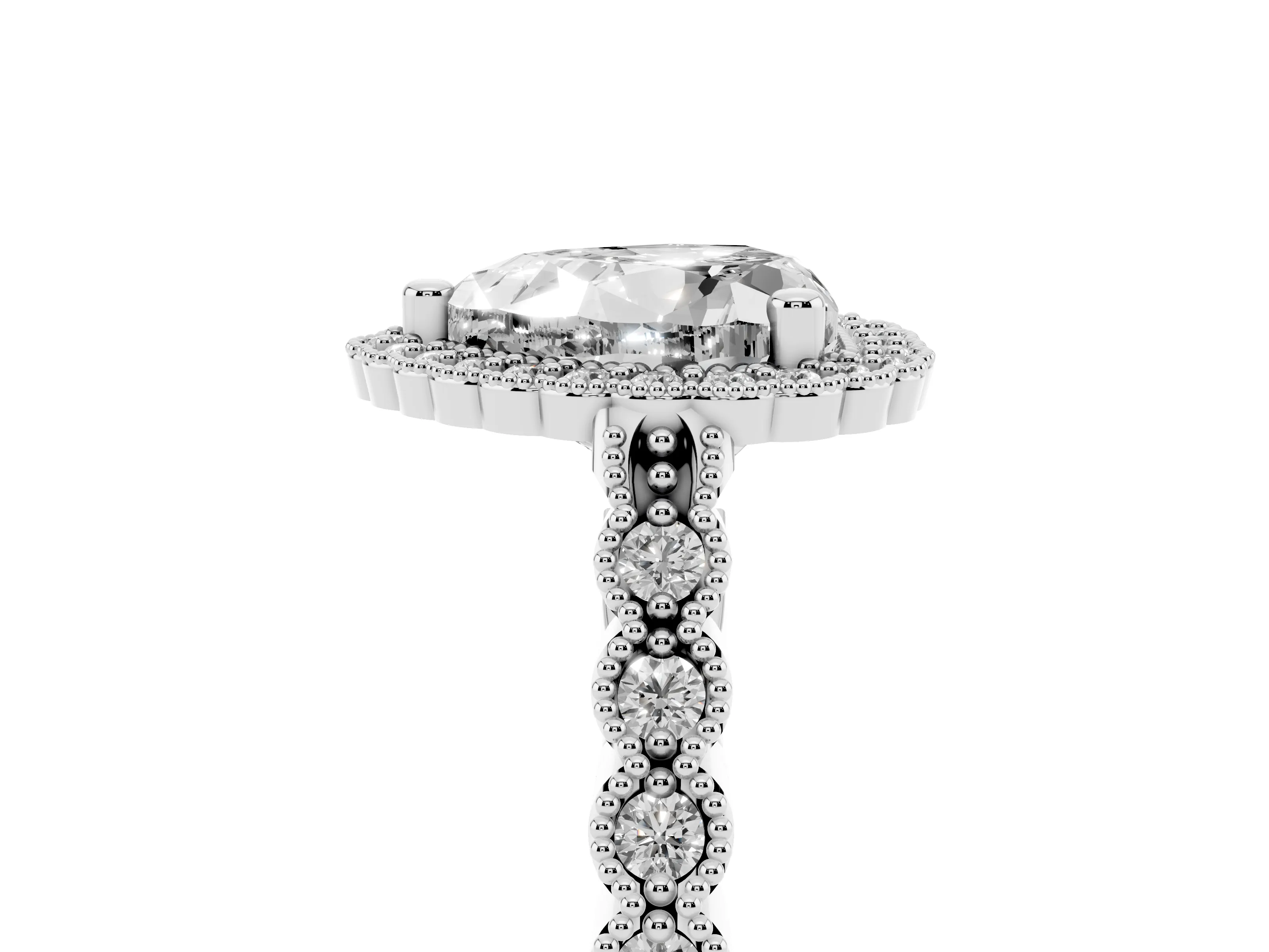 Heart Cut Diamond Halo Ring Set in Platinum with Pavé Milgrain Band