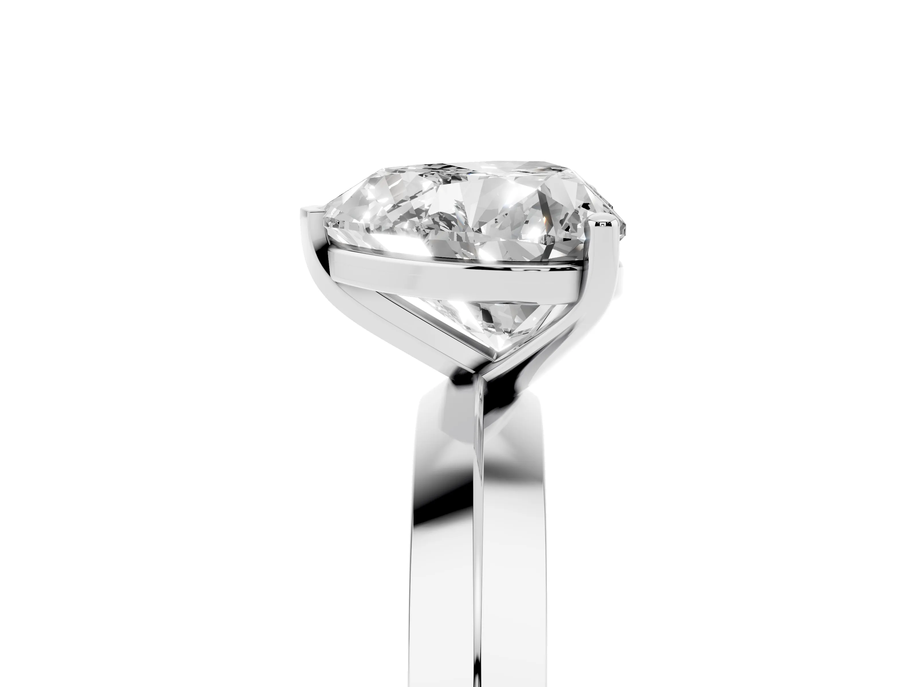 Heart Cut Diamond Solitaire Engagement Ring Set in Platinum with Flat Band and Prong Setting