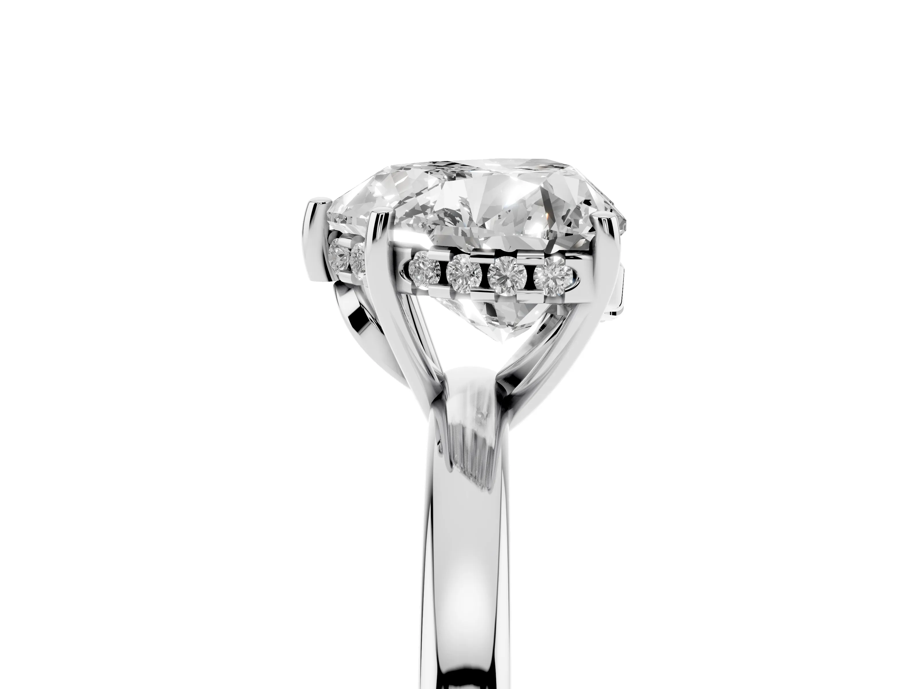 Heart Cut Diamond Solitaire Ring Set in Platinum with Plain Band and Prong Setting