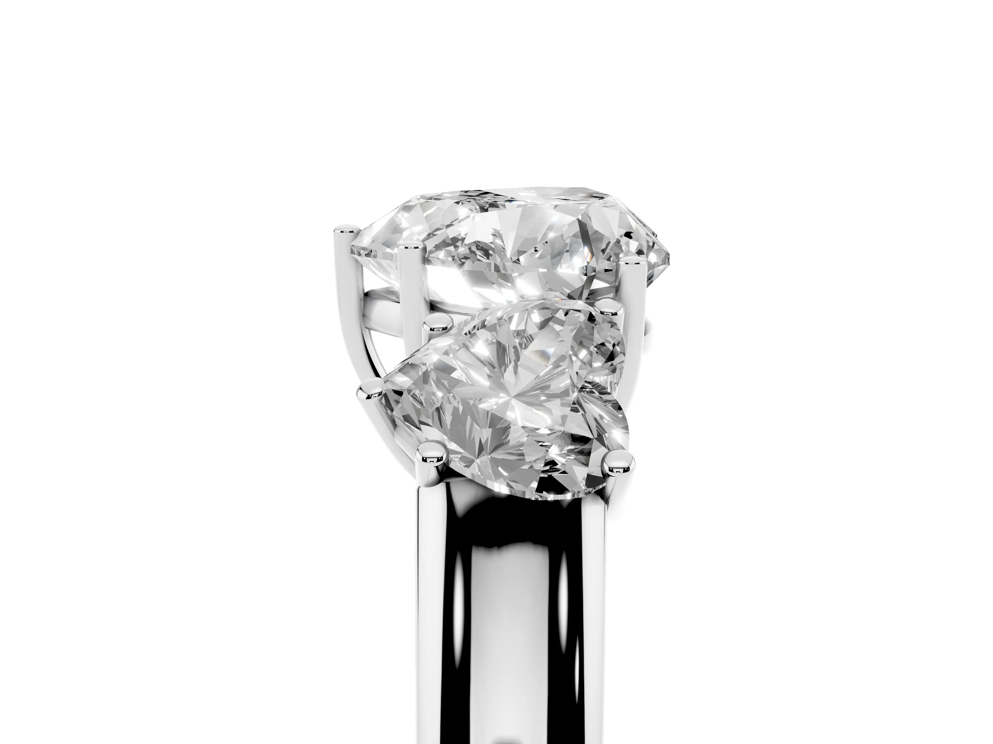 Three-Stone Heart Cut Diamond Ring Set in Platinum with Matching Prong Settings and Plain Band