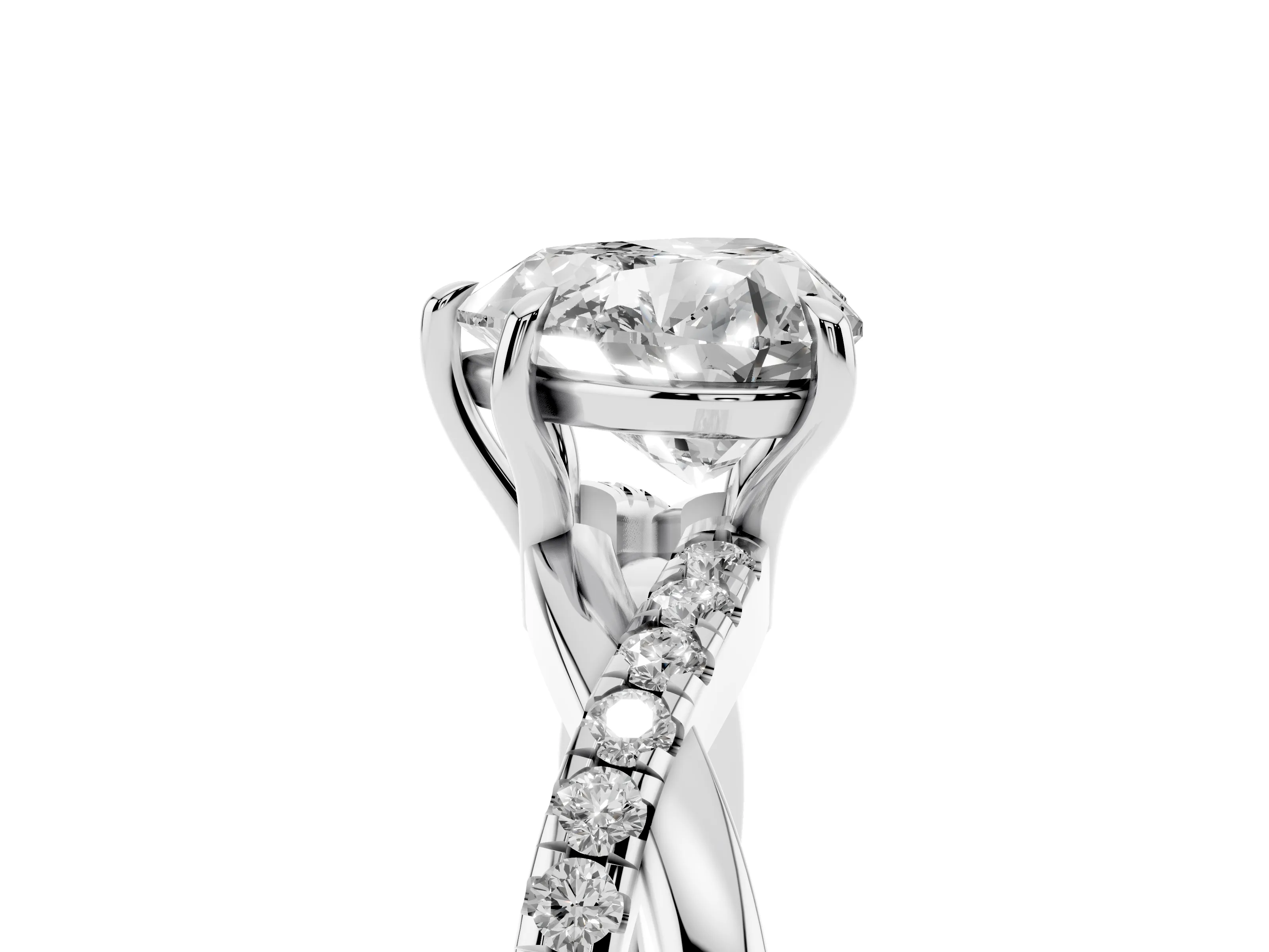 Heart Cut Diamond Twisted Pavé Band Ring Set in Silver with Prong Setting