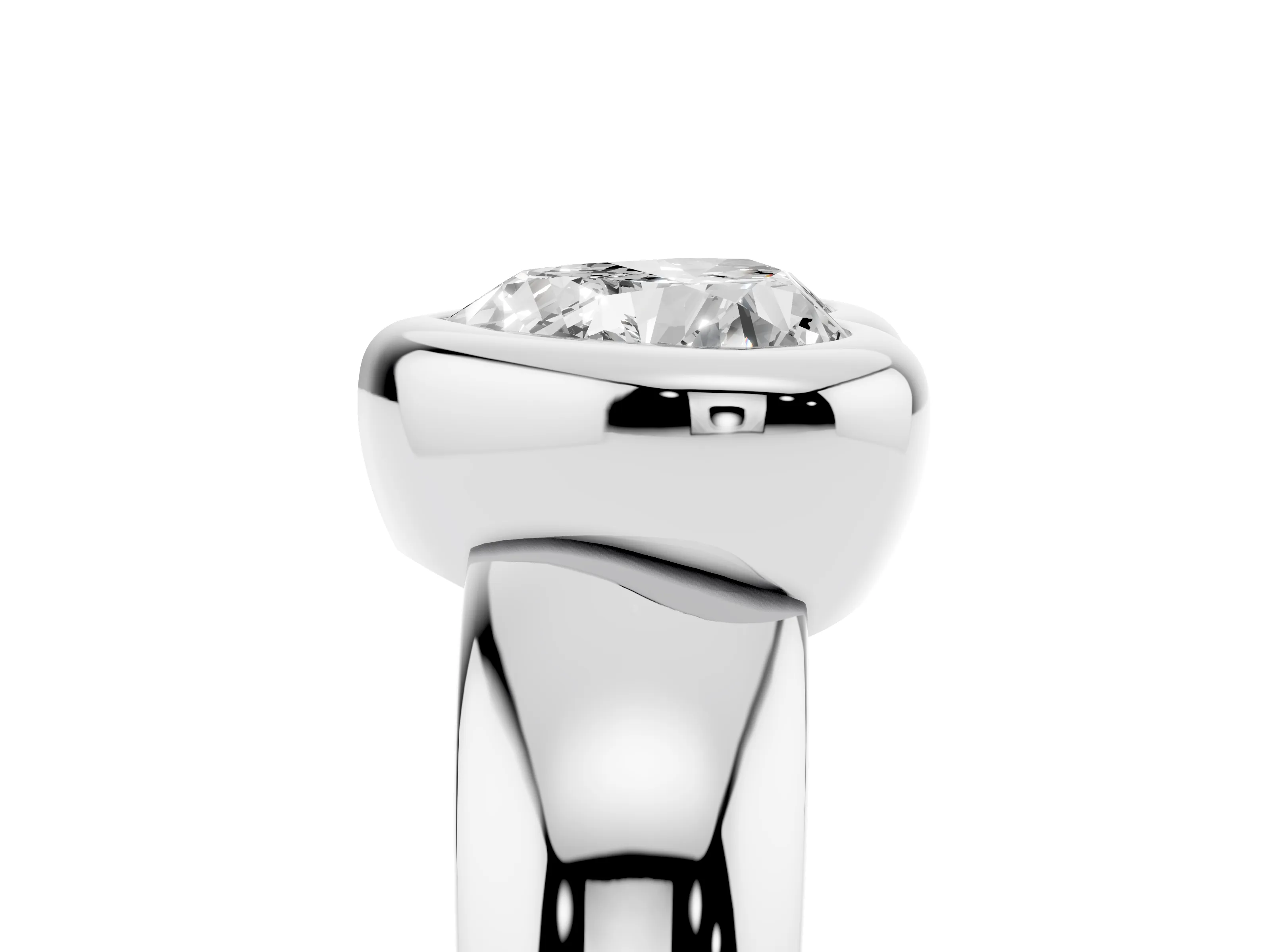 Bezel Set Heart Cut Diamond Solitaire Ring Set in White gold with Wide Band