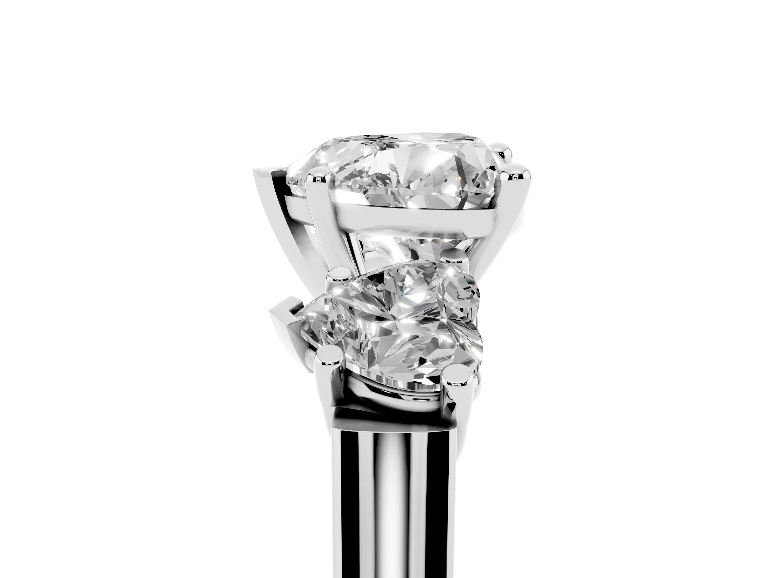 Heart Cut Diamond Three-Stone Trellis Ring Set in Platinum with Comfort Fit Band
