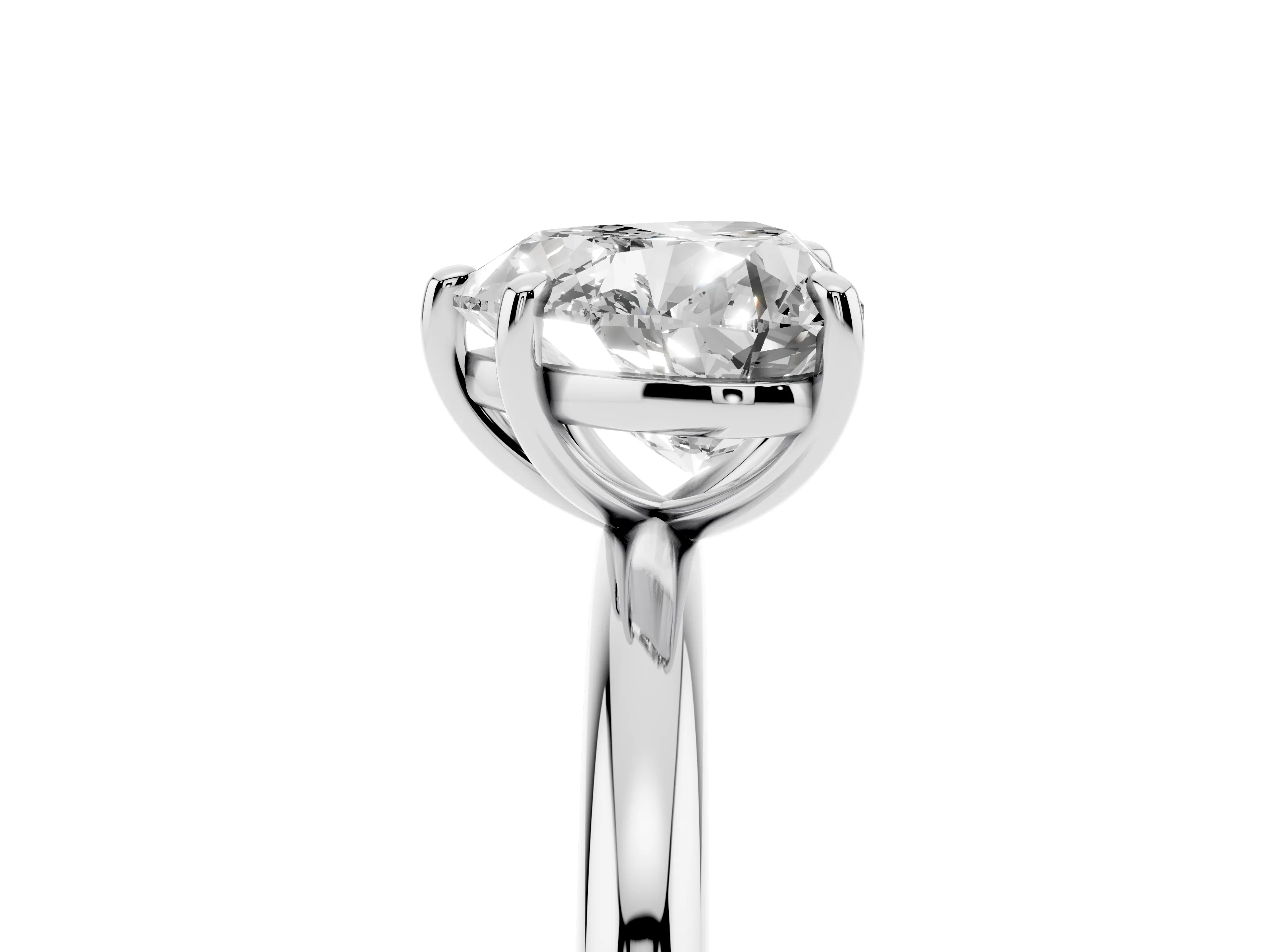 Heart Cut Diamond Solitaire Ring Set in Platinum with Prong Setting on a Polished Plain Band
