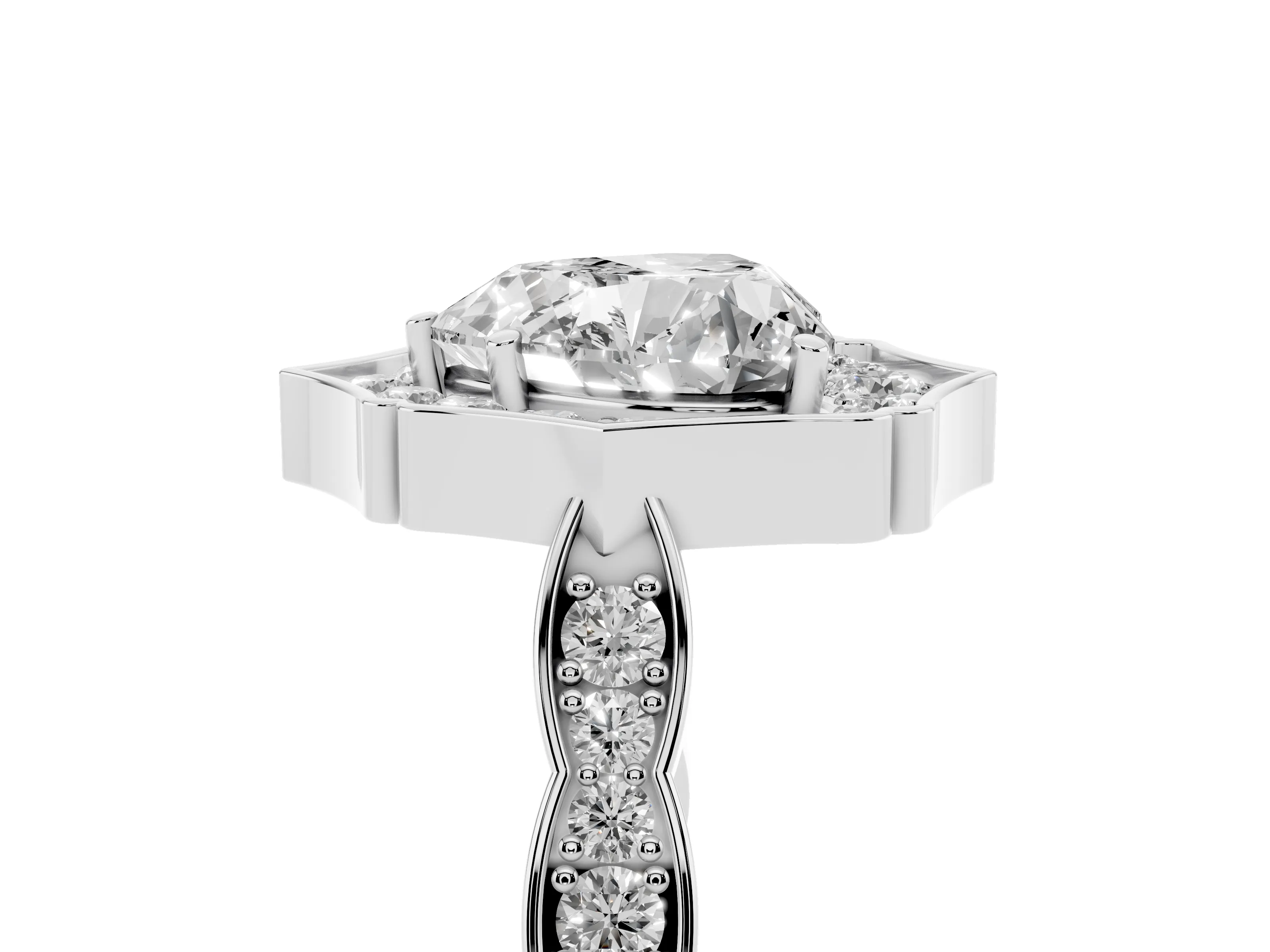 Heart Cut Diamond Halo Engagement Ring Set in White gold with Milgrain Band and Prong Setting