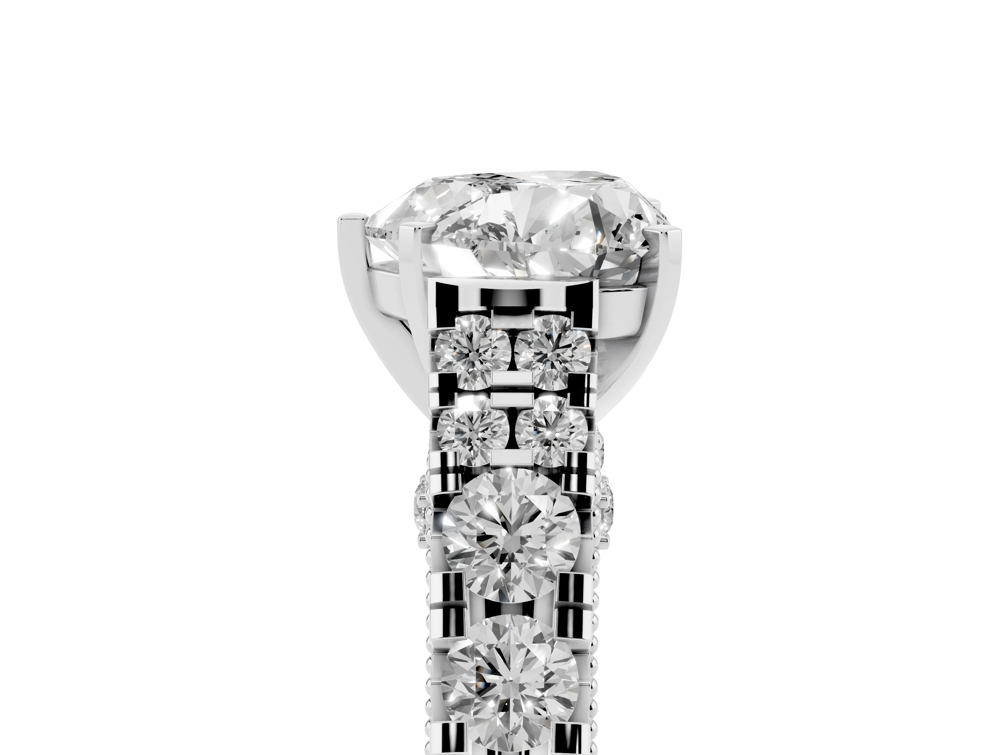 Heart Cut Diamond Classic Solitaire Ring Set in White gold with Pavé Band and Prong Setting