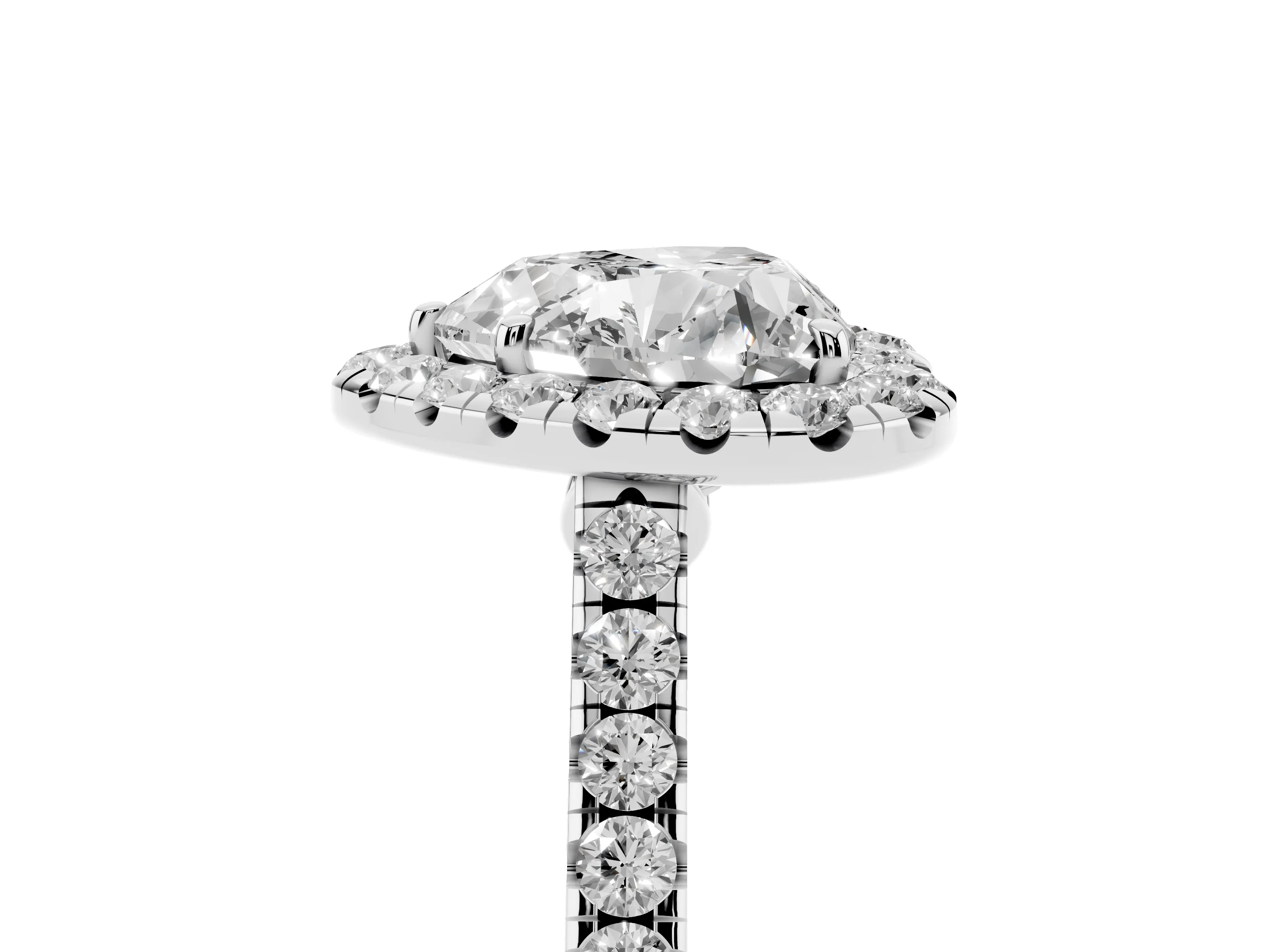 Heart Cut Diamond Halo Pavé Engagement Ring Set in Silver with Prong Setting