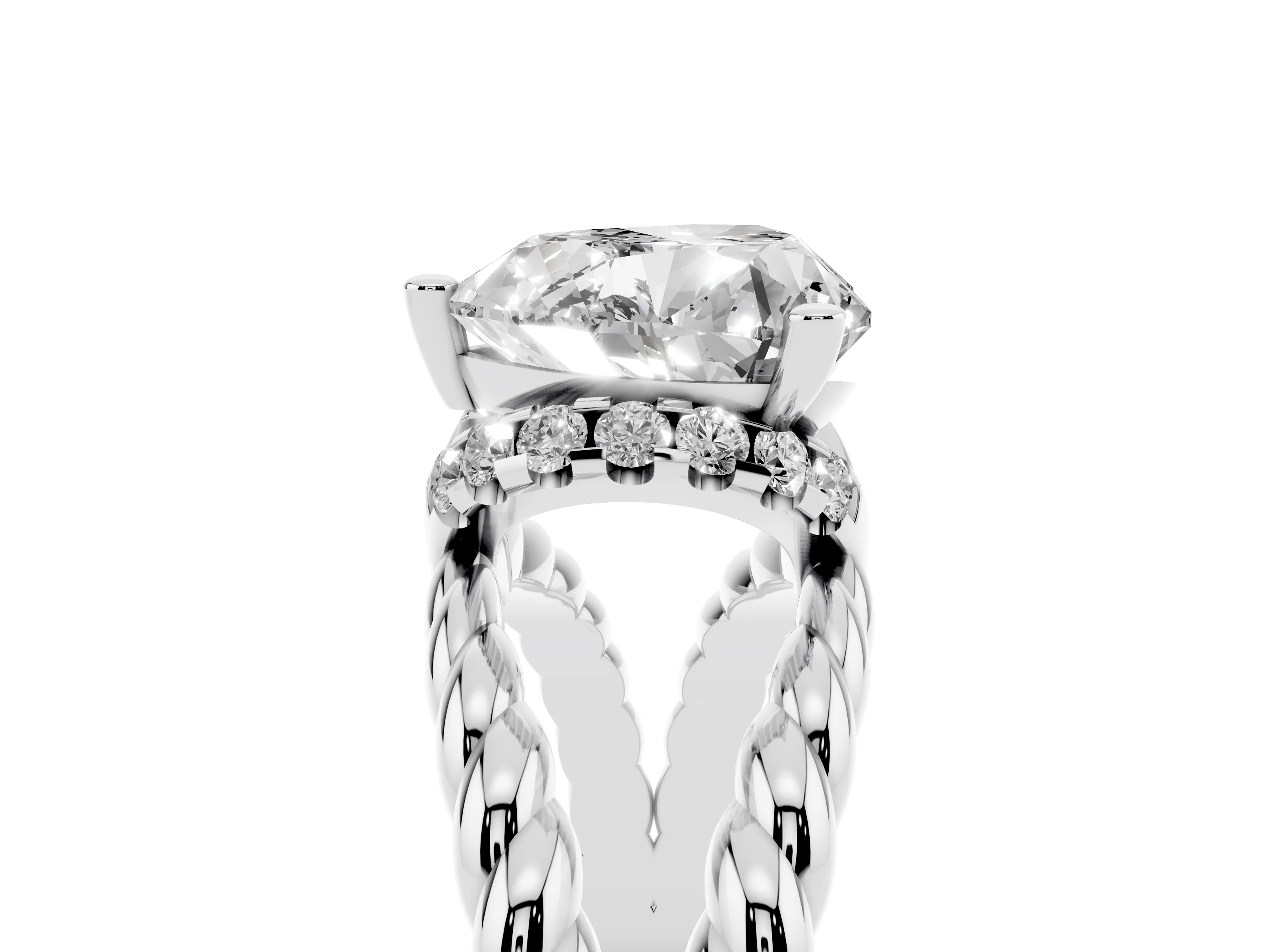 Heart Cut Diamond Halo Ring Set in White gold with Twisted Band and Prong Setting