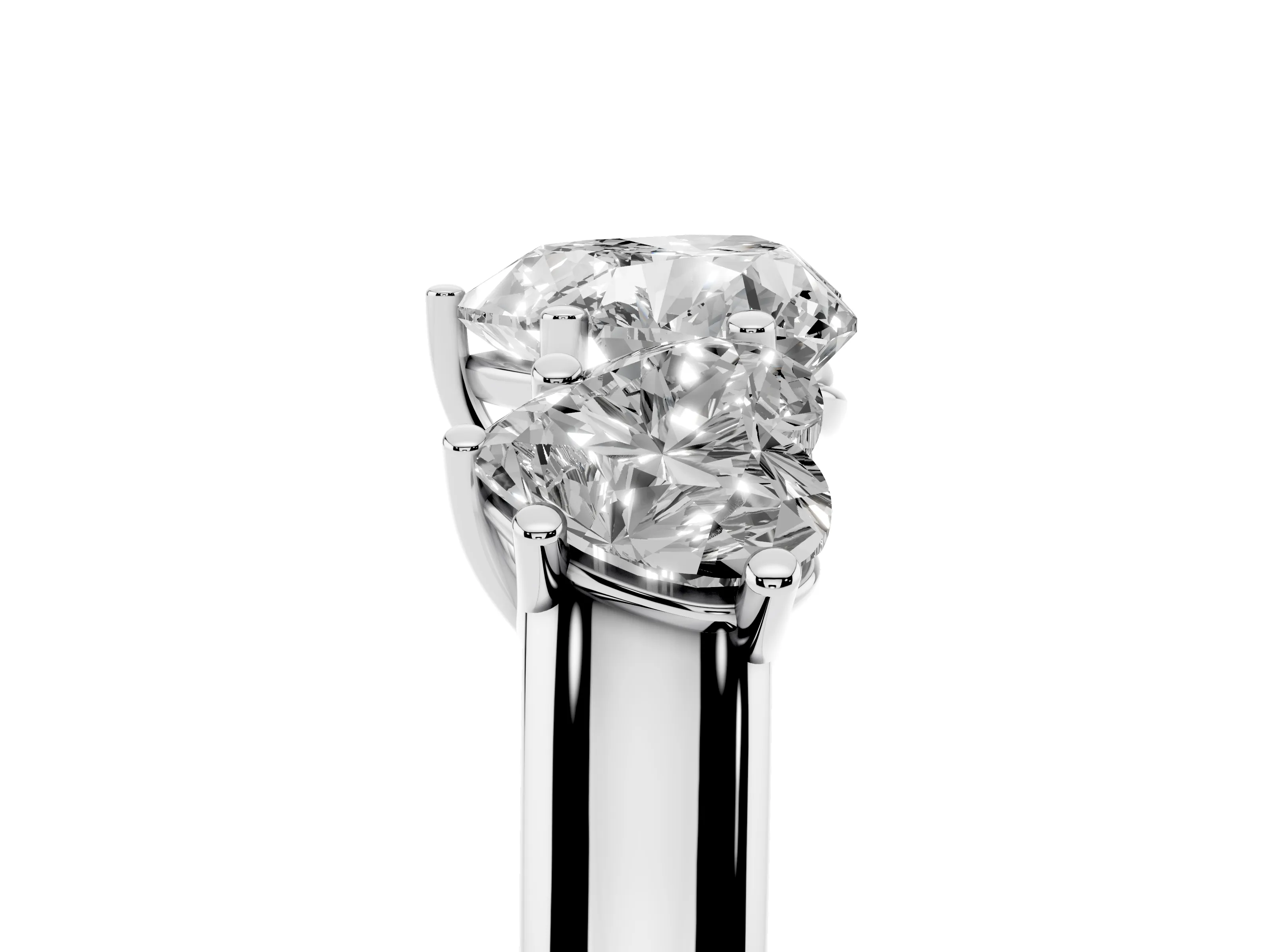 Heart Cut Diamond Three-Stone Ring Set in Platinum with Plain Polished Band