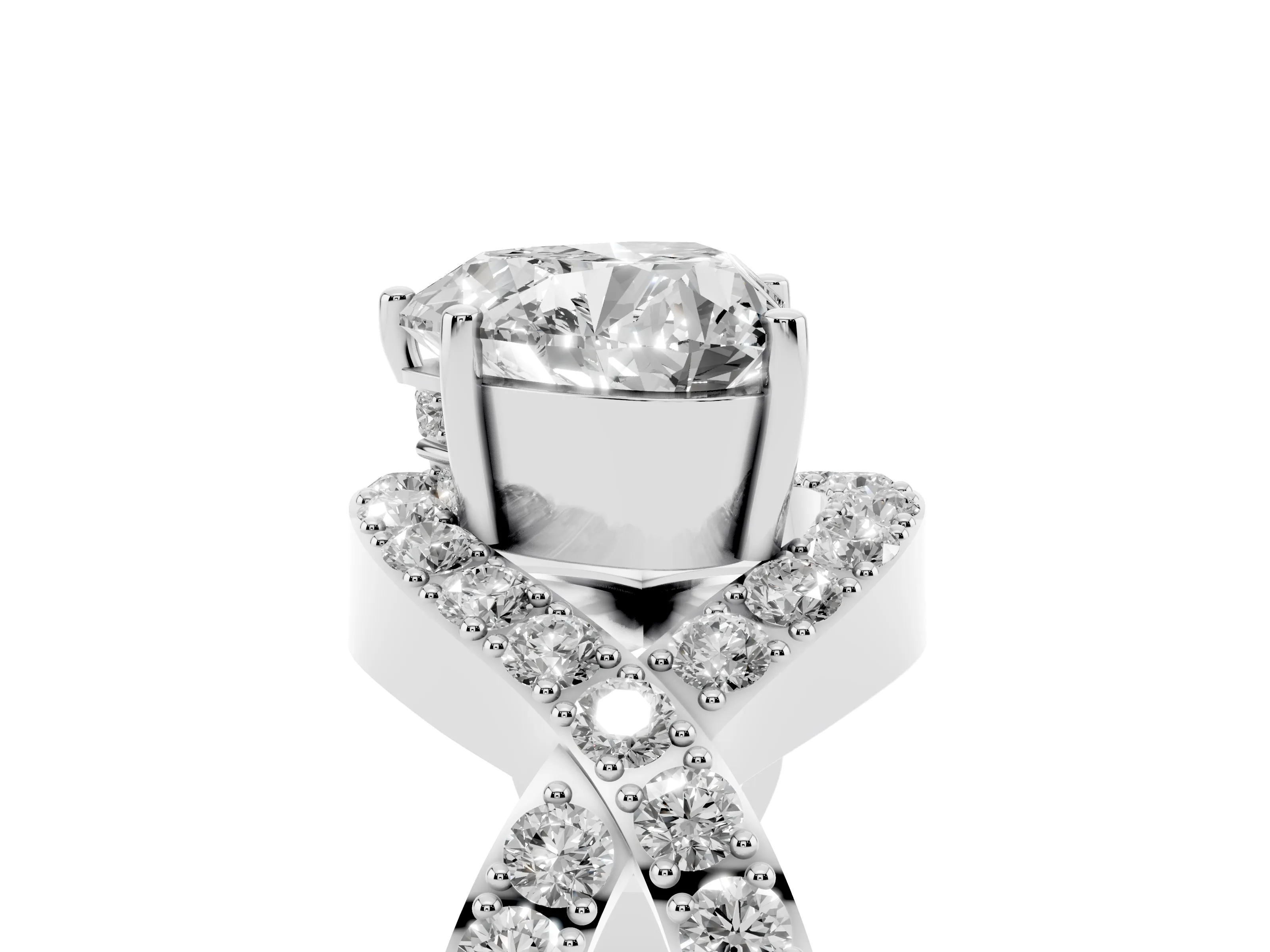 Heart Cut Diamond Solitaire Twist Band Pavé Engagement Ring Set in Platinum