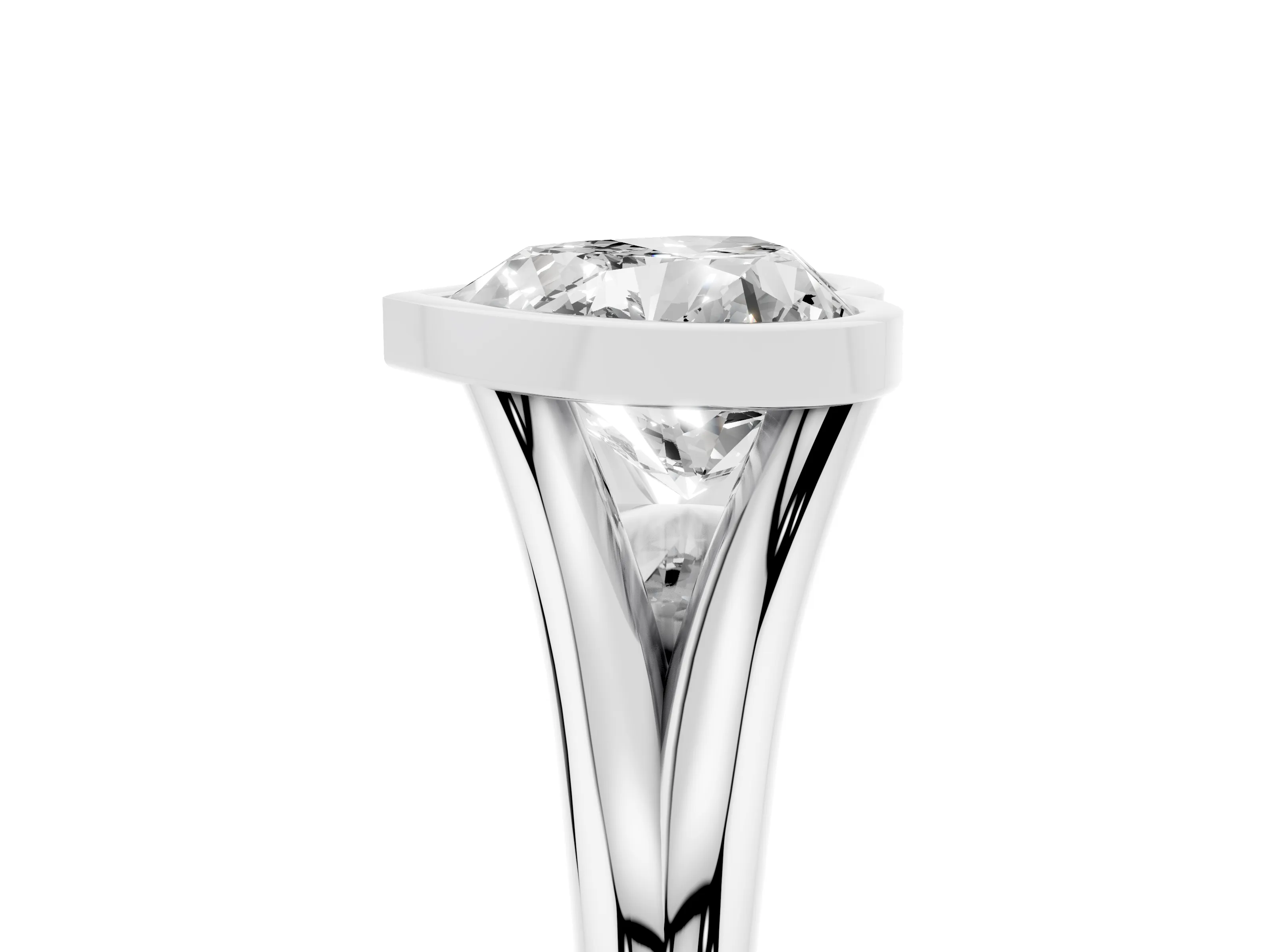 Bezel Set Heart Cut Diamond Solitaire Ring Set in Silver with Tapered Band