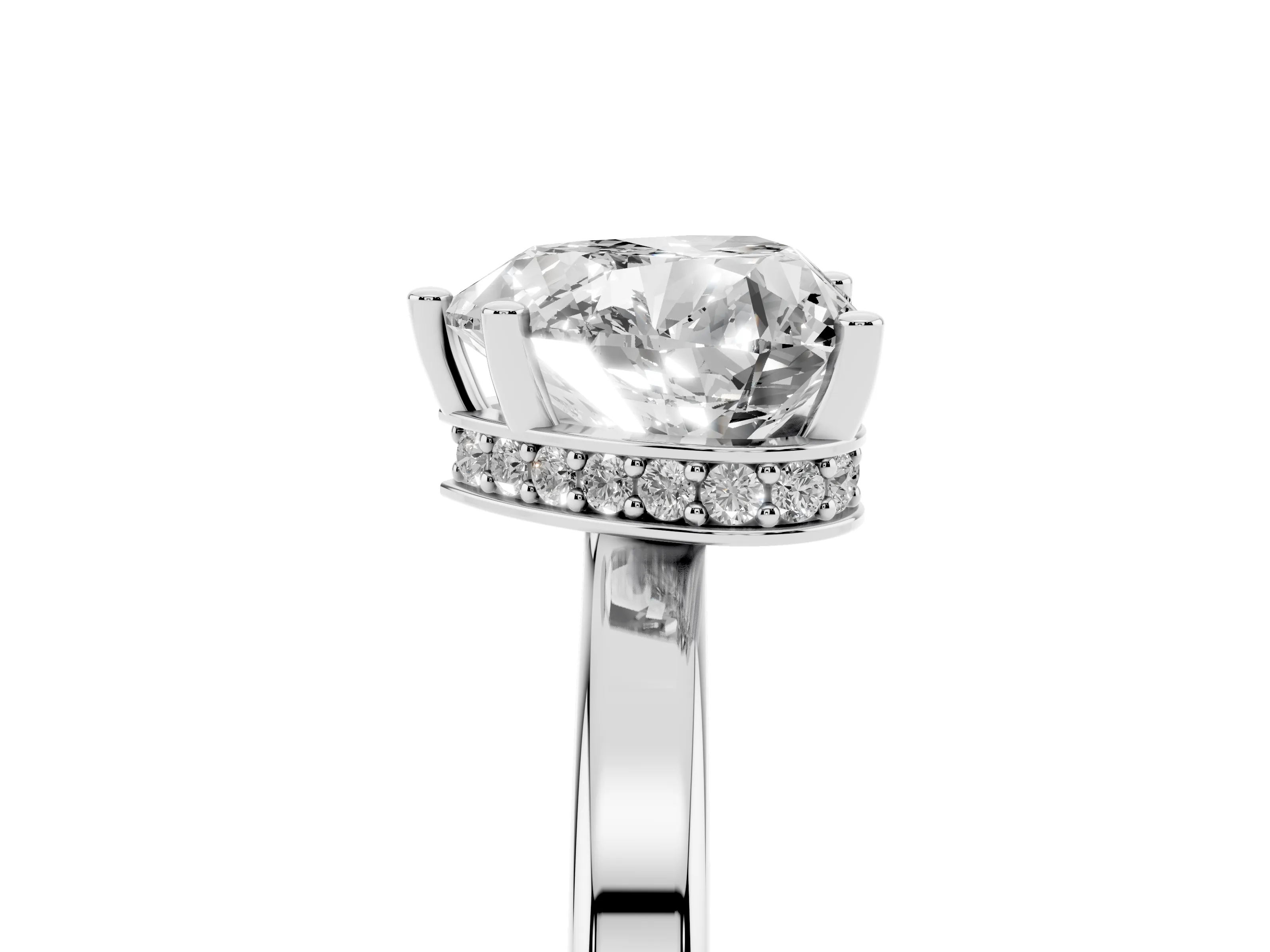 Heart Cut Diamond Solitaire Engagement Ring Set in Platinum with Prong Setting on a Plain Band