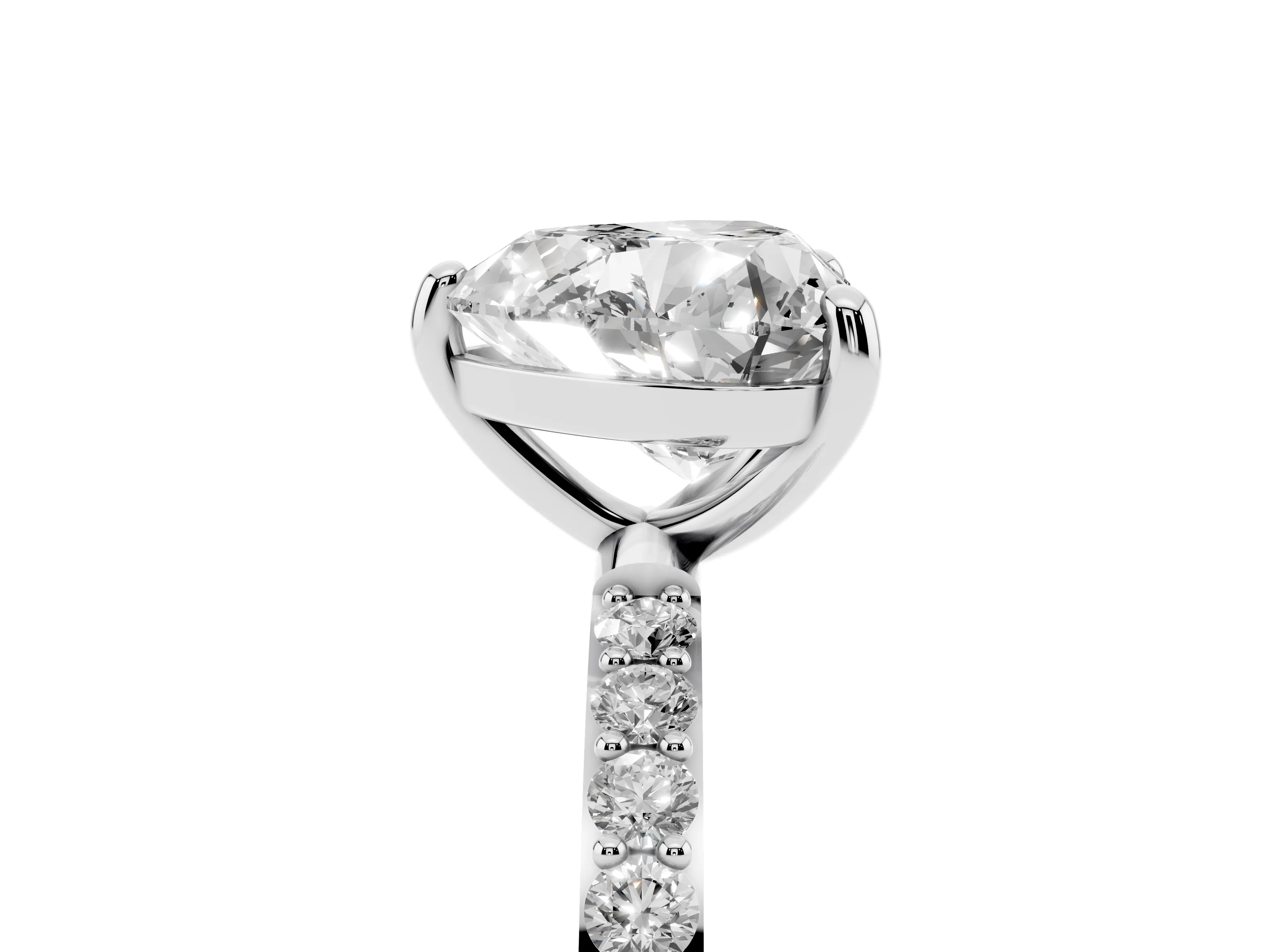 Heart Cut Diamond Solitaire Ring Set in Silver with Round Pavé Band and Prong Setting