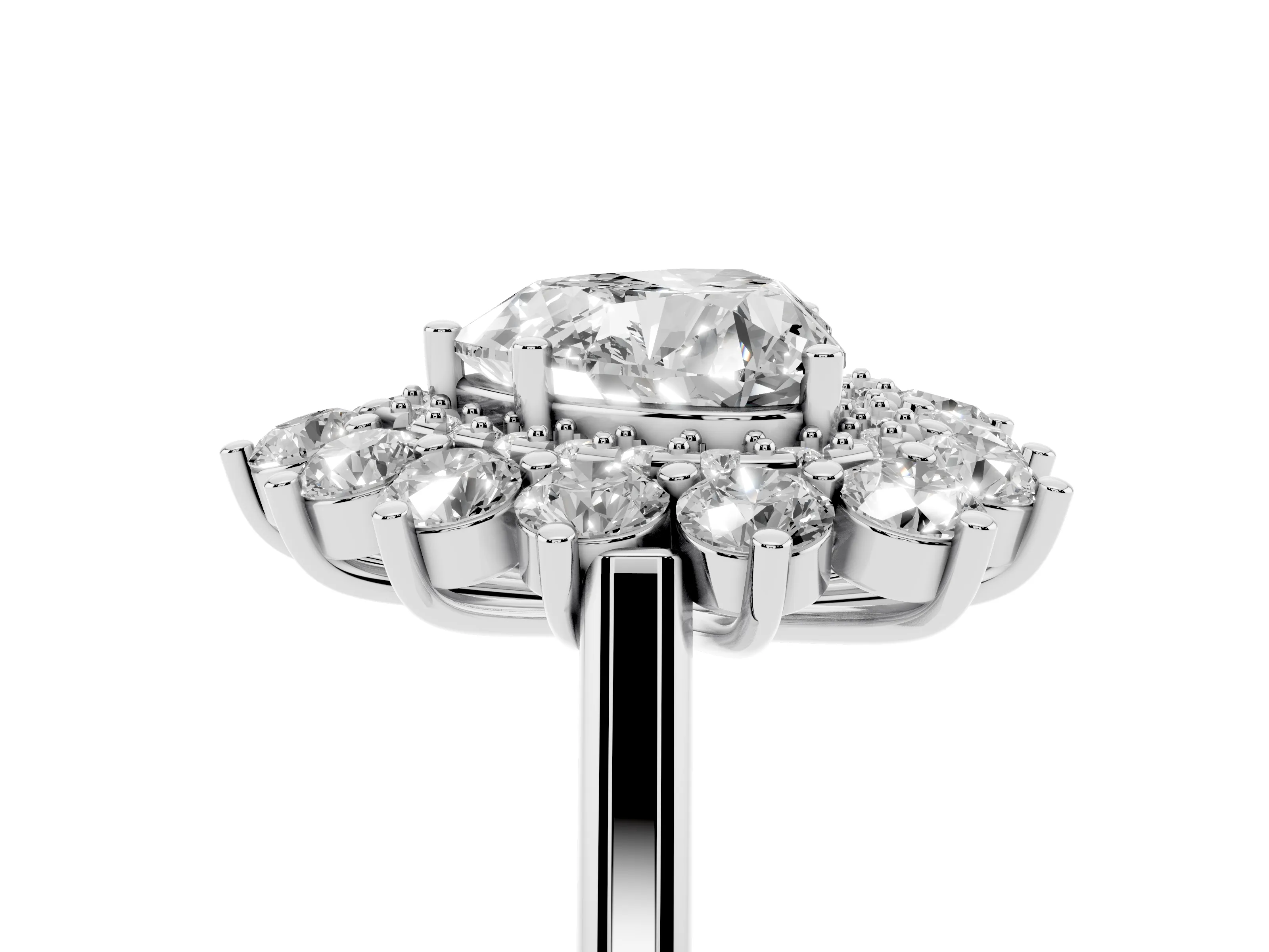 Heart Cut Diamond Floral Double Halo Ring Set in Platinum with Round Petals