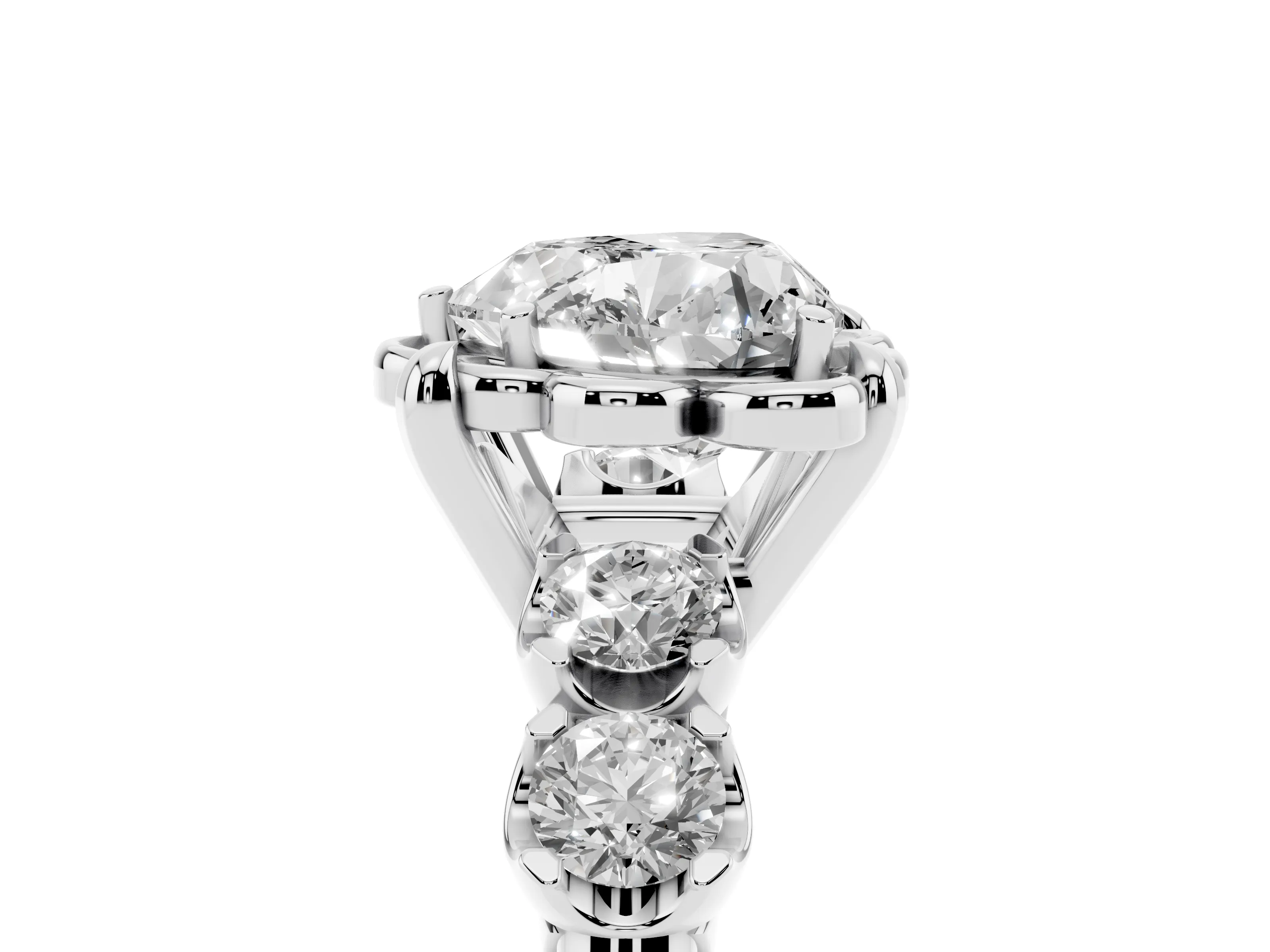 Heart Cut Diamond Floral Halo Ring Set in Platinum with Shared Prong Band