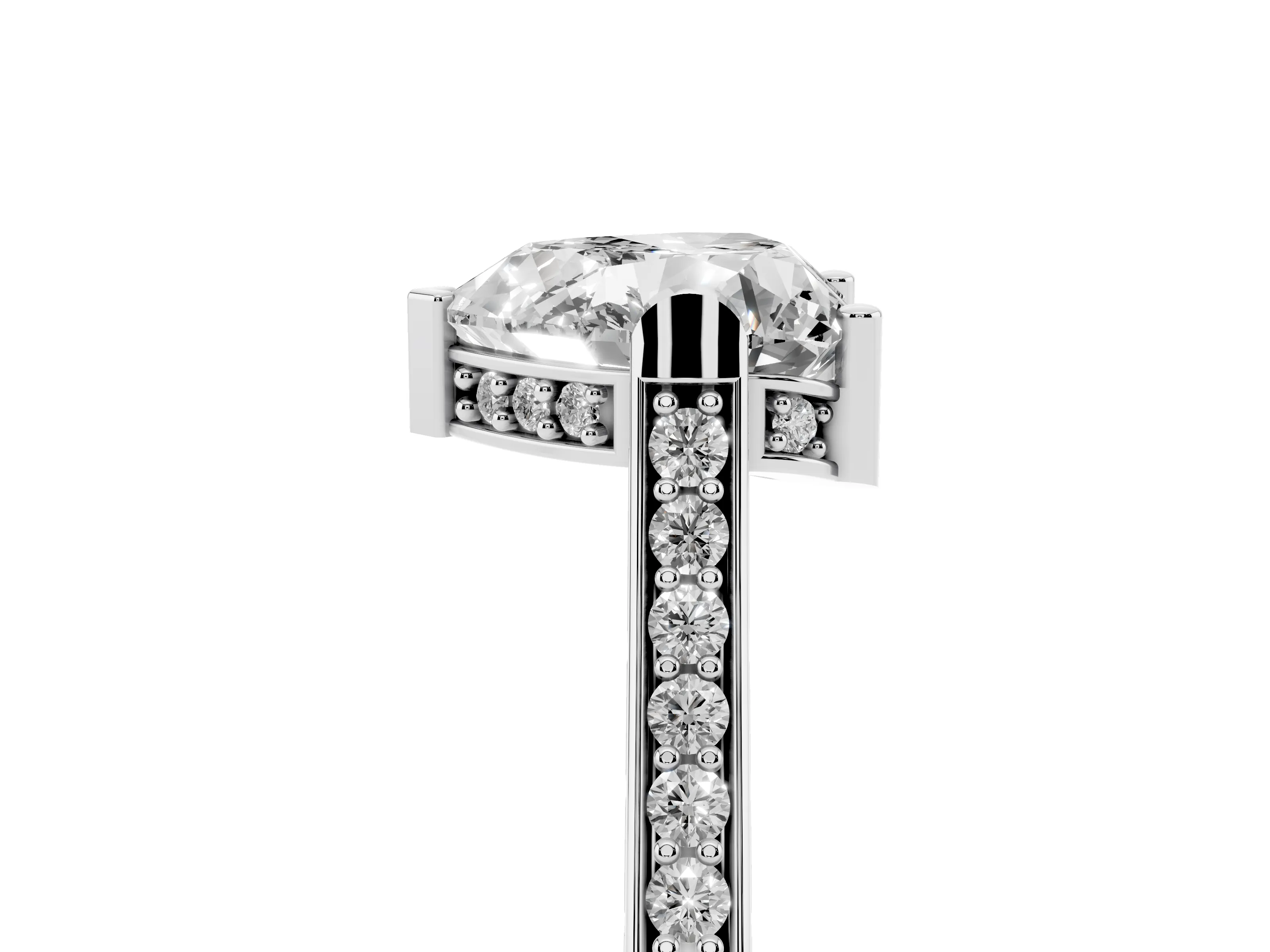 Heart Cut Diamond Solitaire Ring Set in White gold with Channel Set Band and Bezel Prong Setting