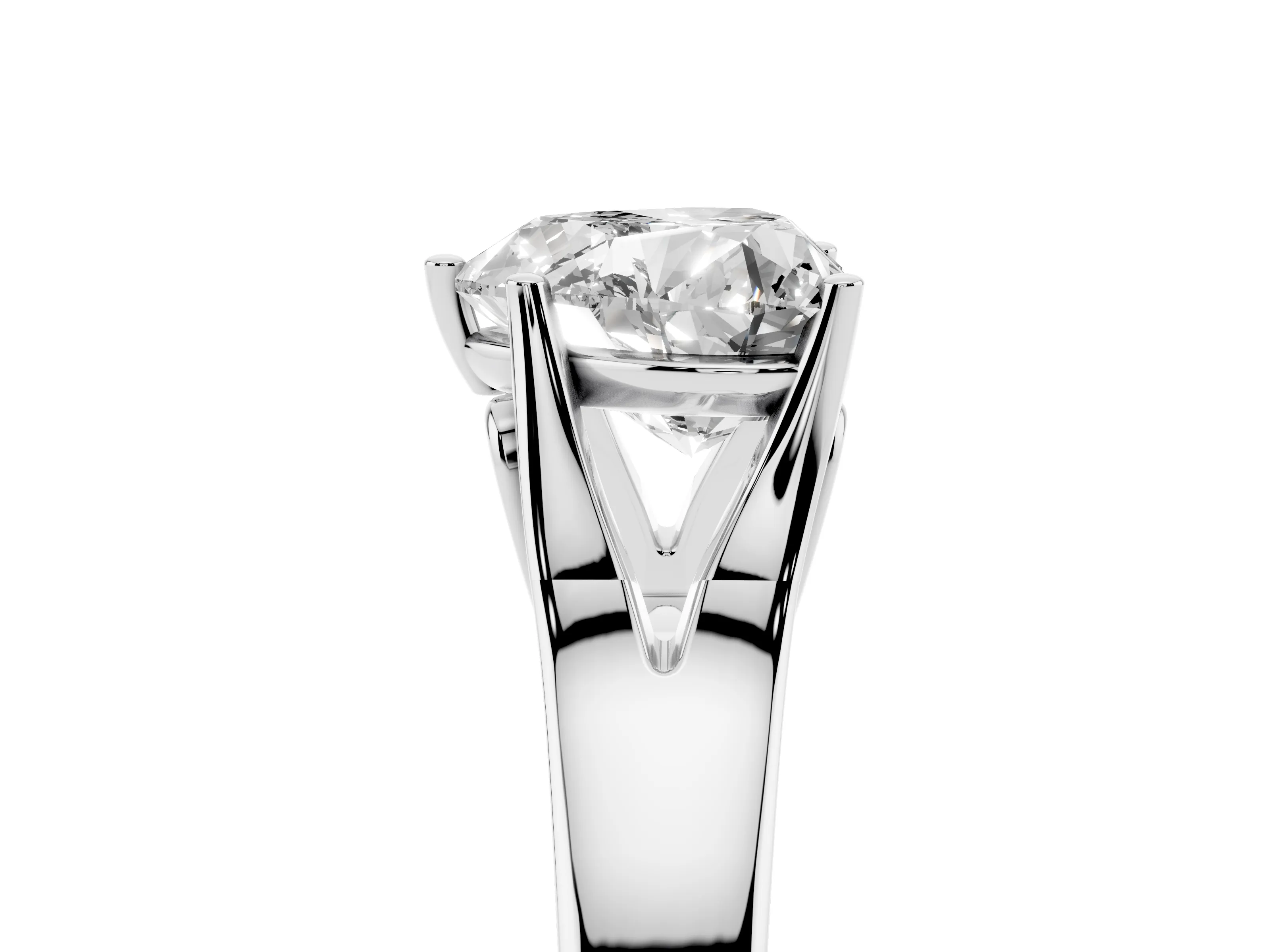 Heart Cut Diamond Solitaire Ring Set in White gold with Arched Cathedral Band and Prong Setting