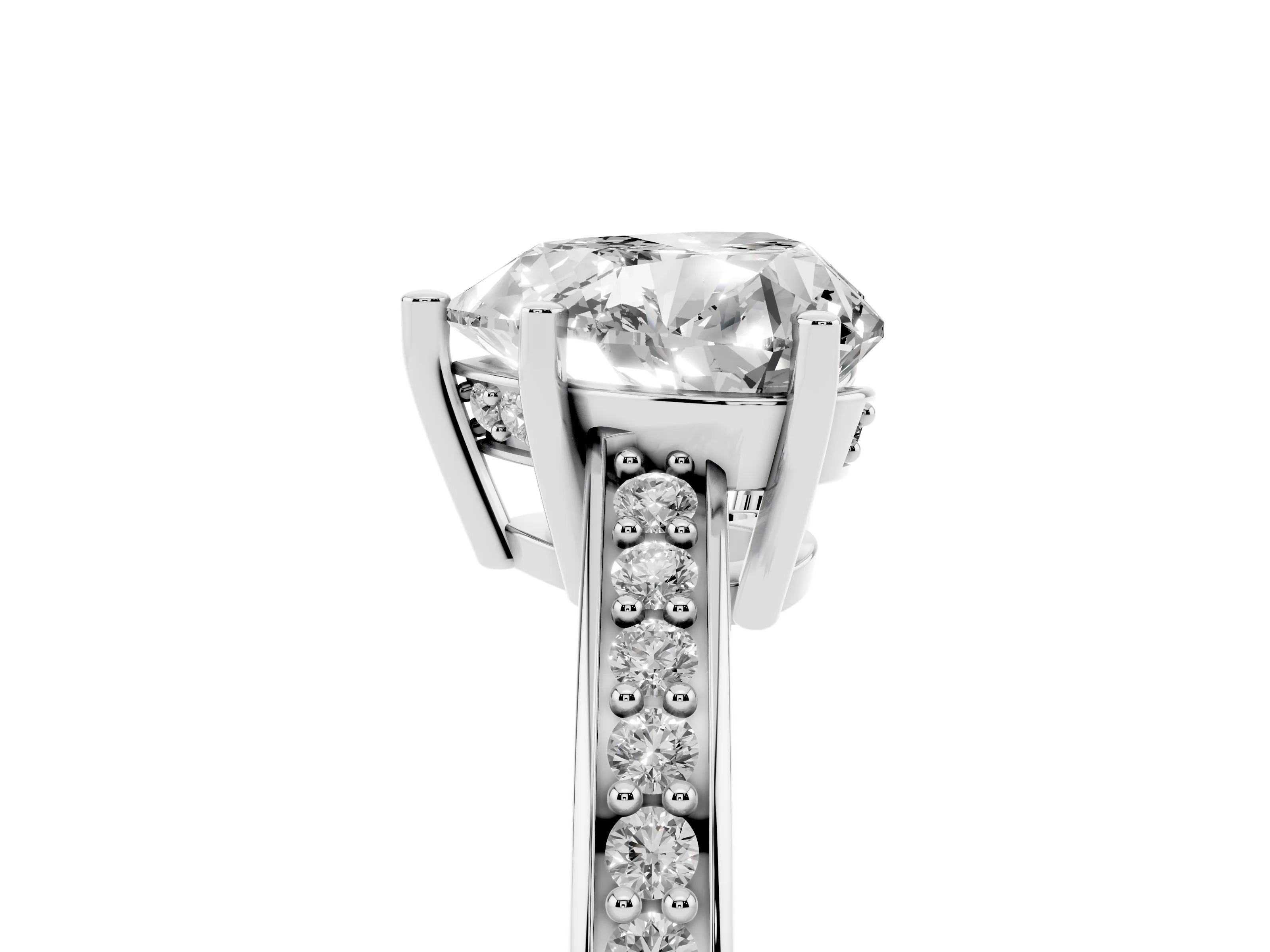 Heart Cut Diamond Pavé Band Prong Set Solitaire Ring Set in Platinum
