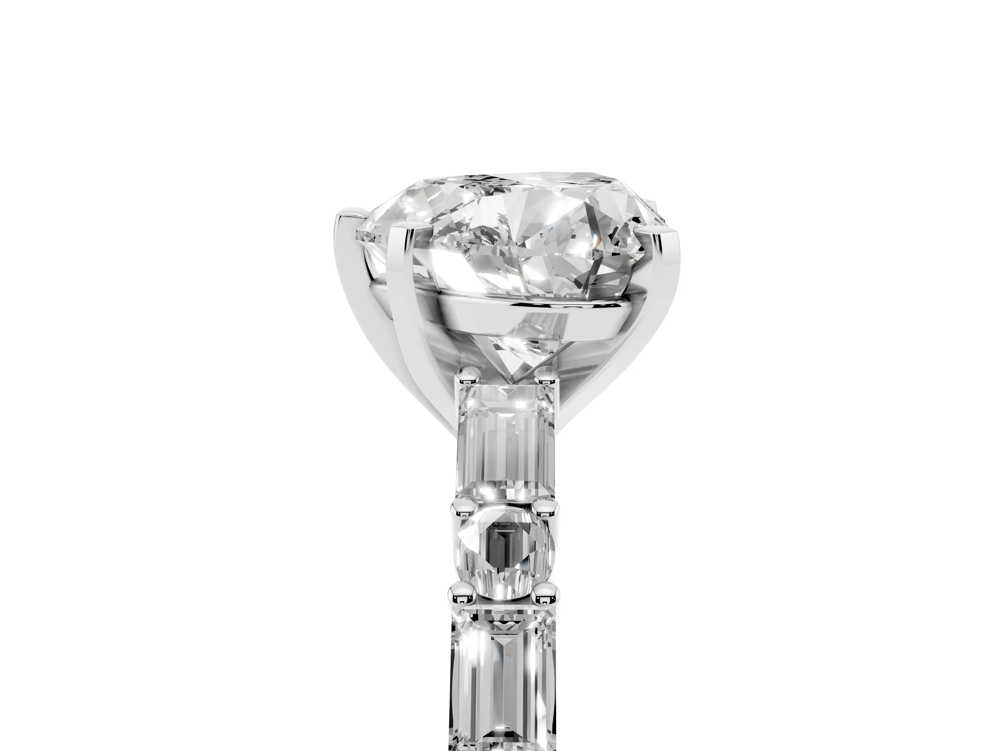 Heart Cut Diamond Solitaire Set in Silver with Side Baguettes and Channel Set Band