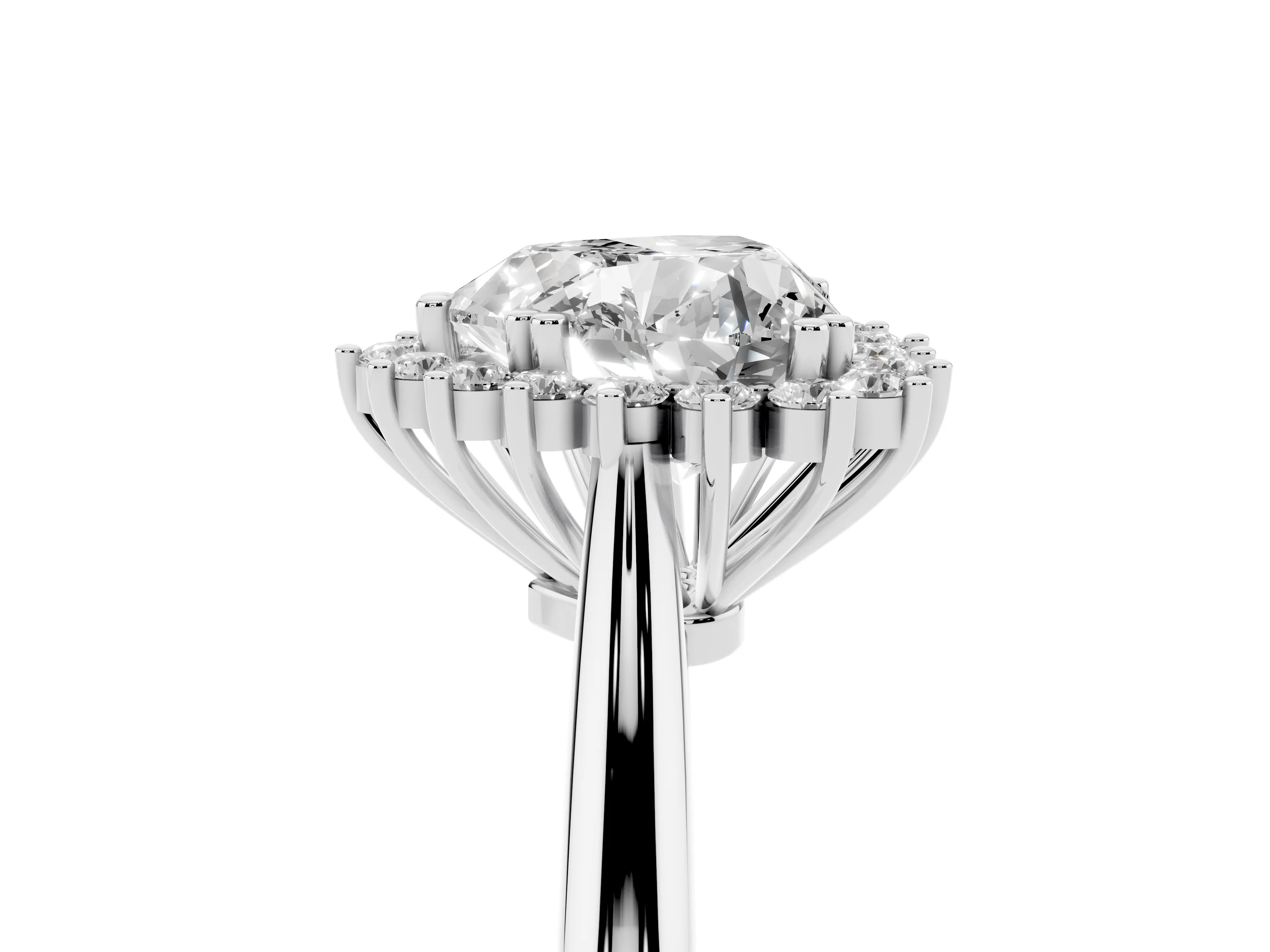Heart Cut Diamond Halo Ring Set in Silver with Plain Solitaire Band and Prong Setting