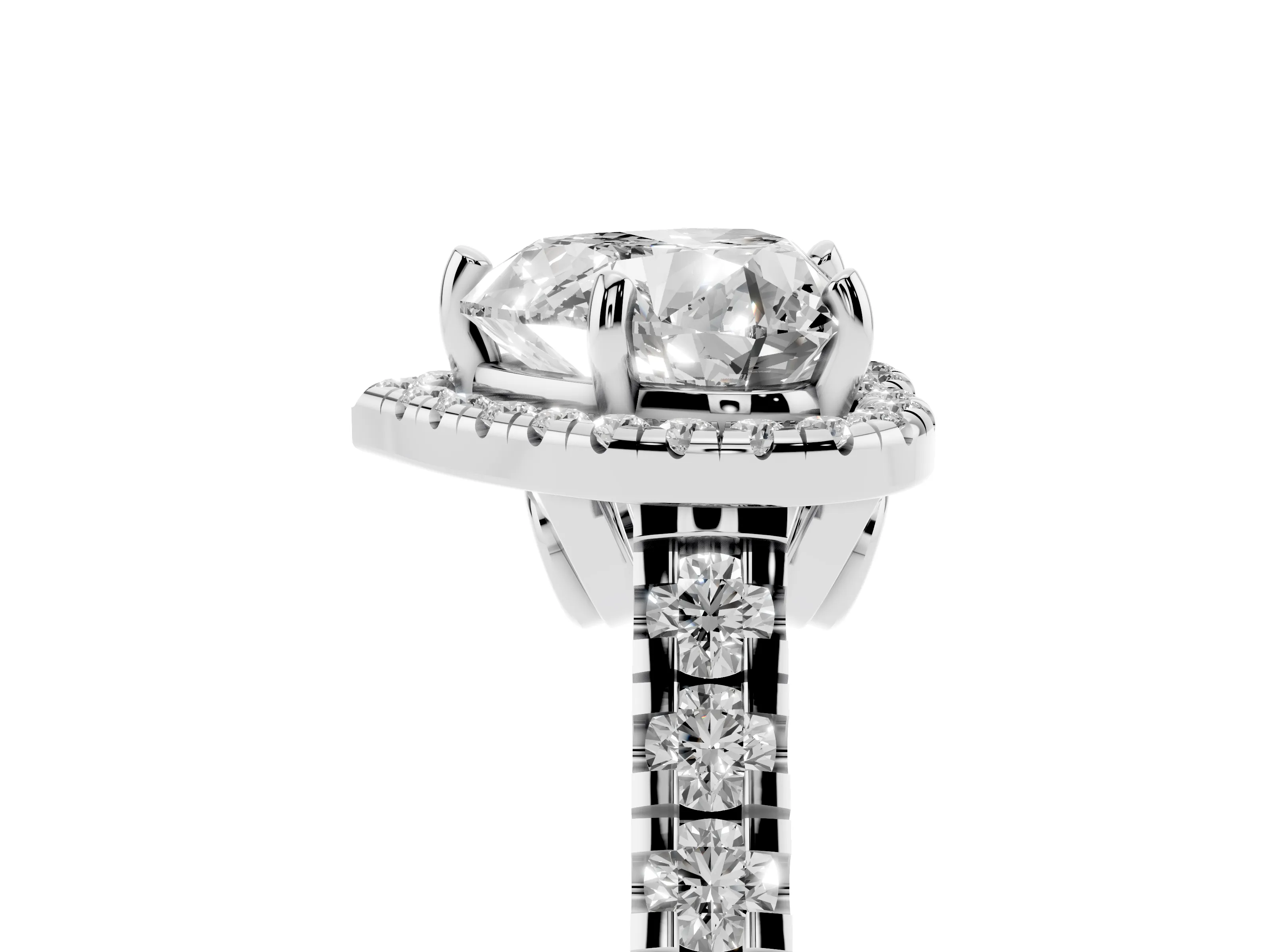 Heart Cut Diamond Halo Engagement Ring Set in Platinum with Pavé Band and Prong-Set Center