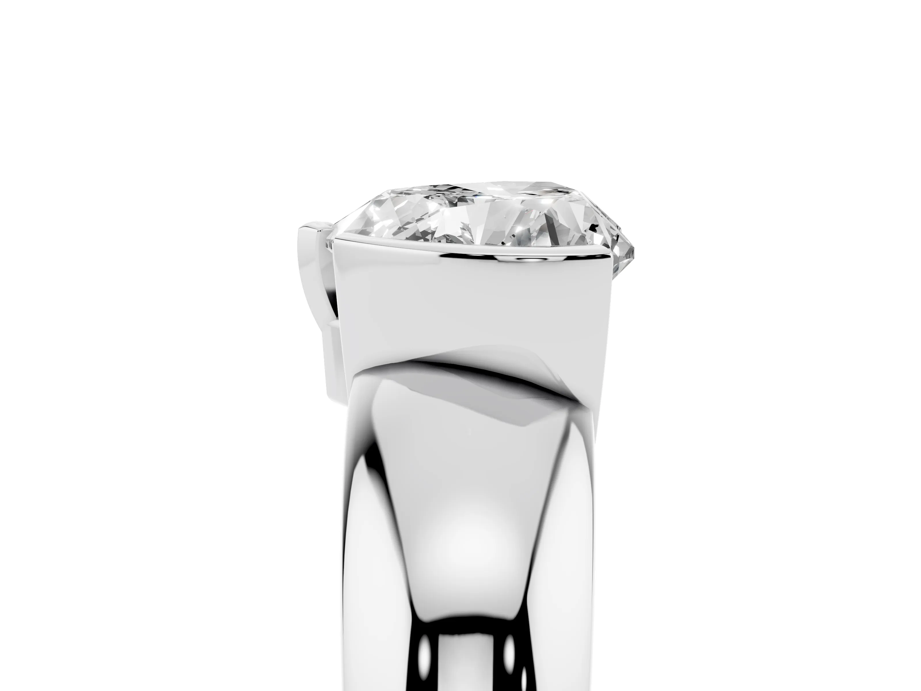 Heart Cut Diamond Solitaire Tension Set Ring Set in Platinum with Wide Band