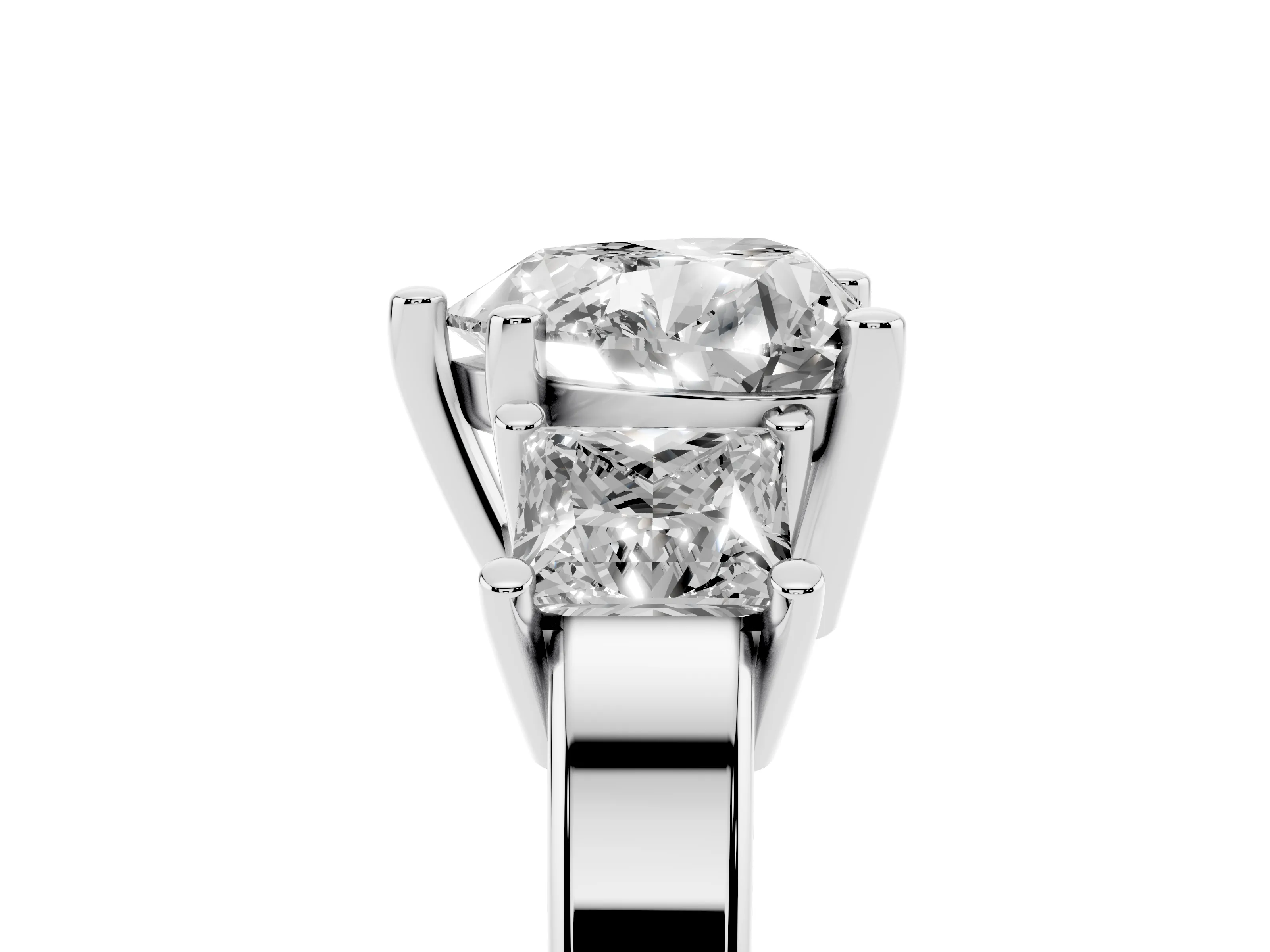 Three-Stone Heart Cut Diamond Solitaire Ring Set in Platinum with Prong Setting