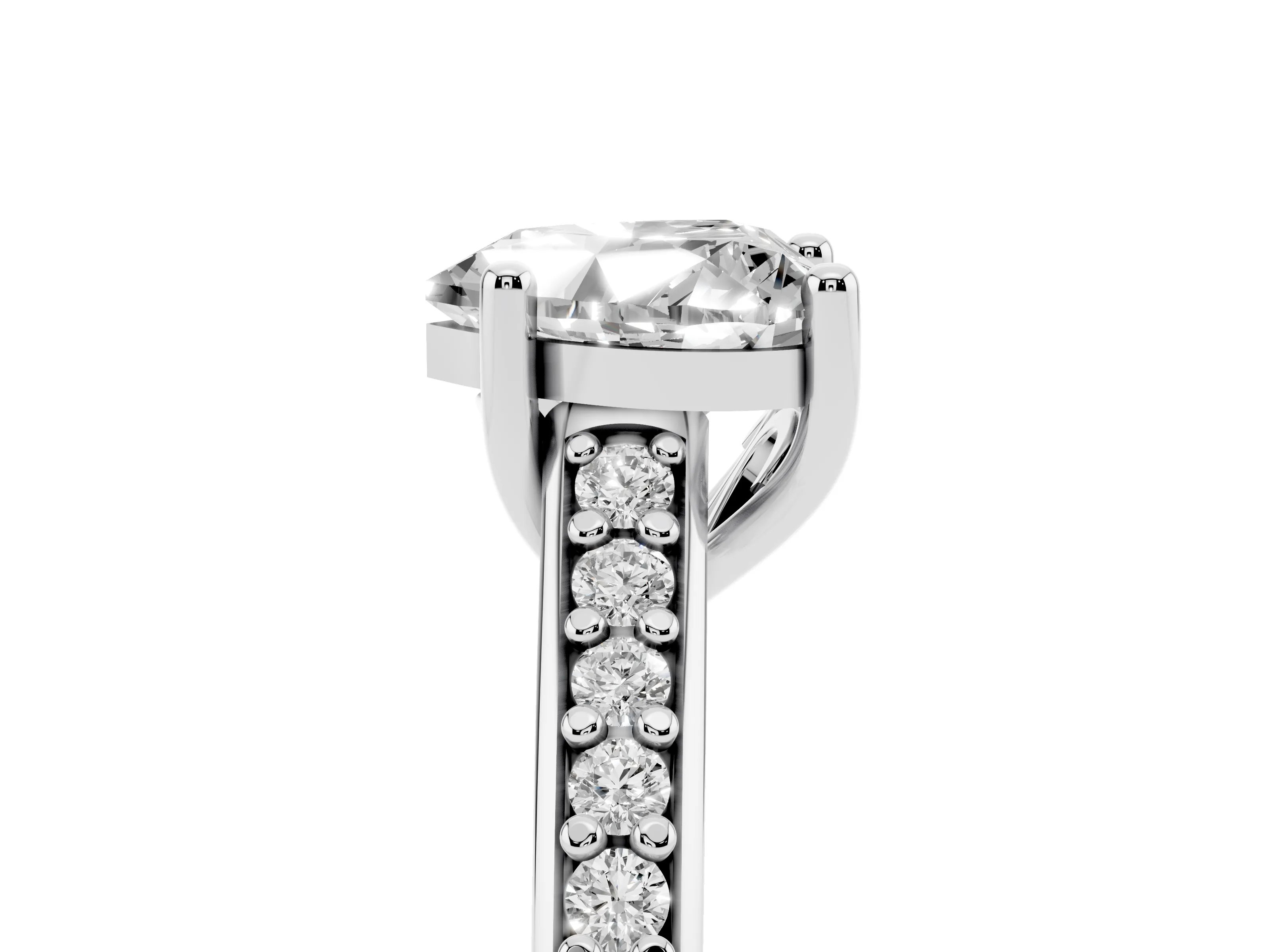 Heart Cut Diamond Prong Set Solitaire Engagement Ring Set in White gold with Pavé Band