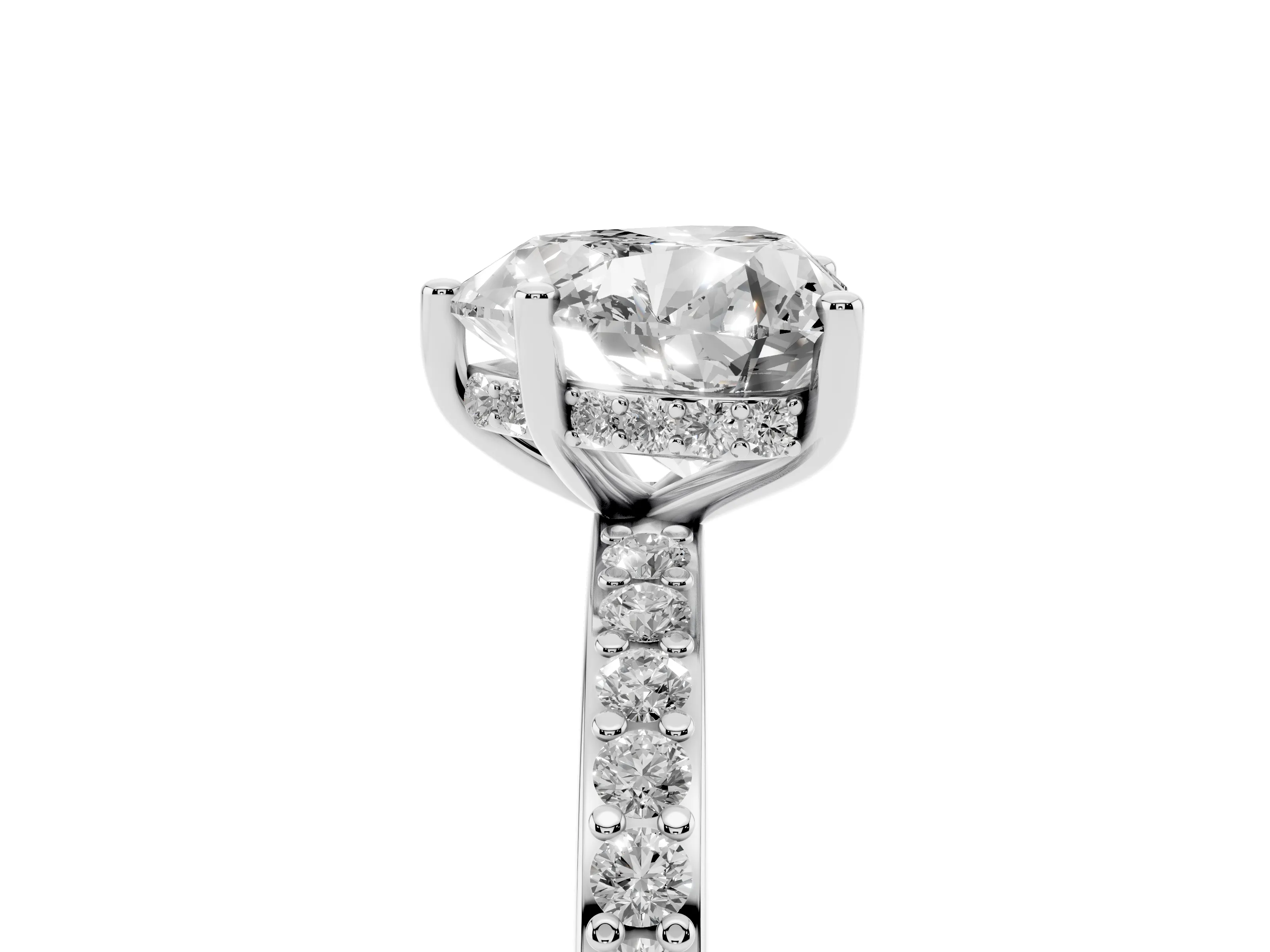 Heart Cut Diamond Pavé Band Ring Set in White gold with Prong-Set Center Stone