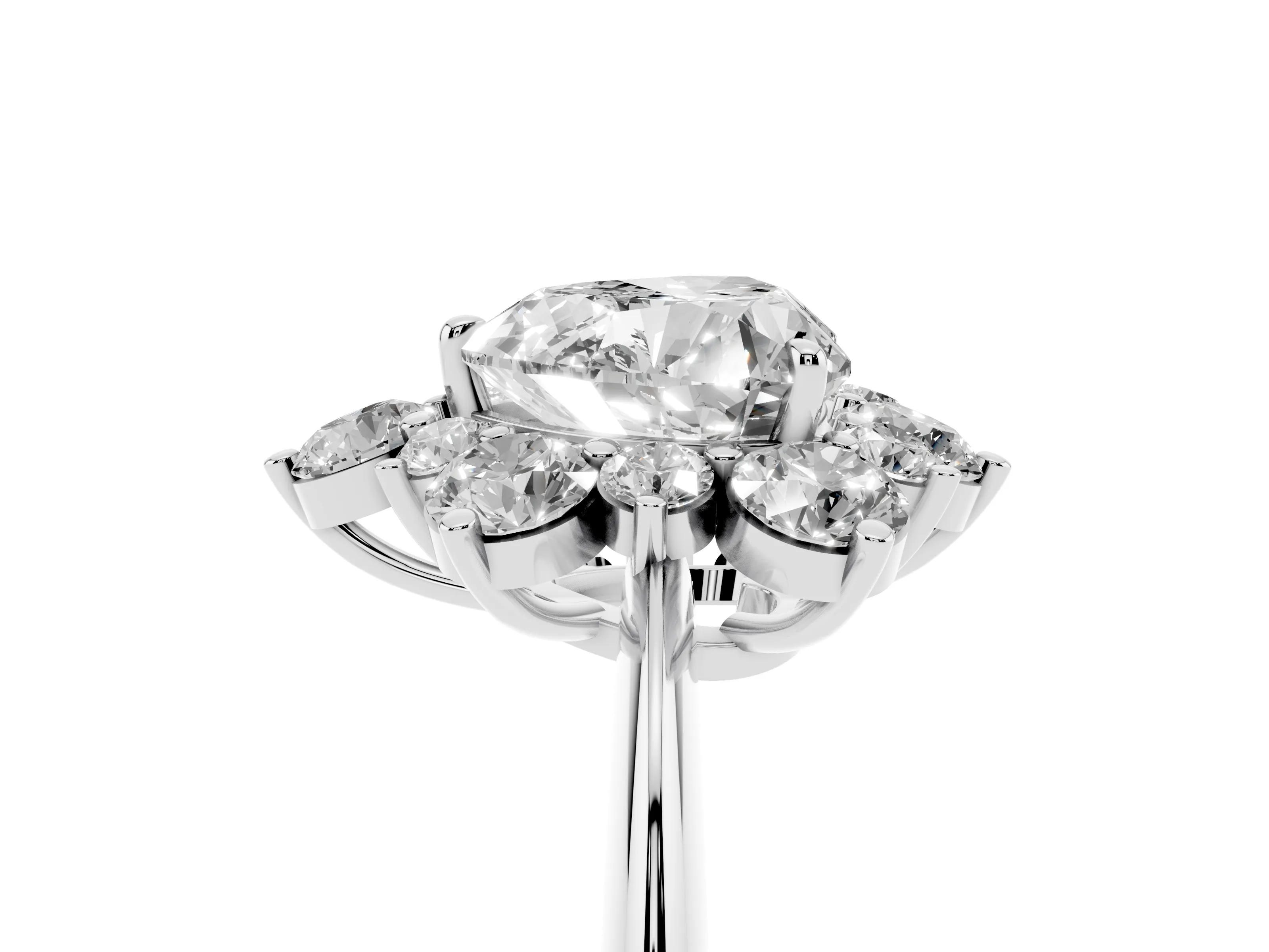 Heart Cut Diamond Cluster Halo Ring Set in White gold with Solitaire Band and Prong Setting