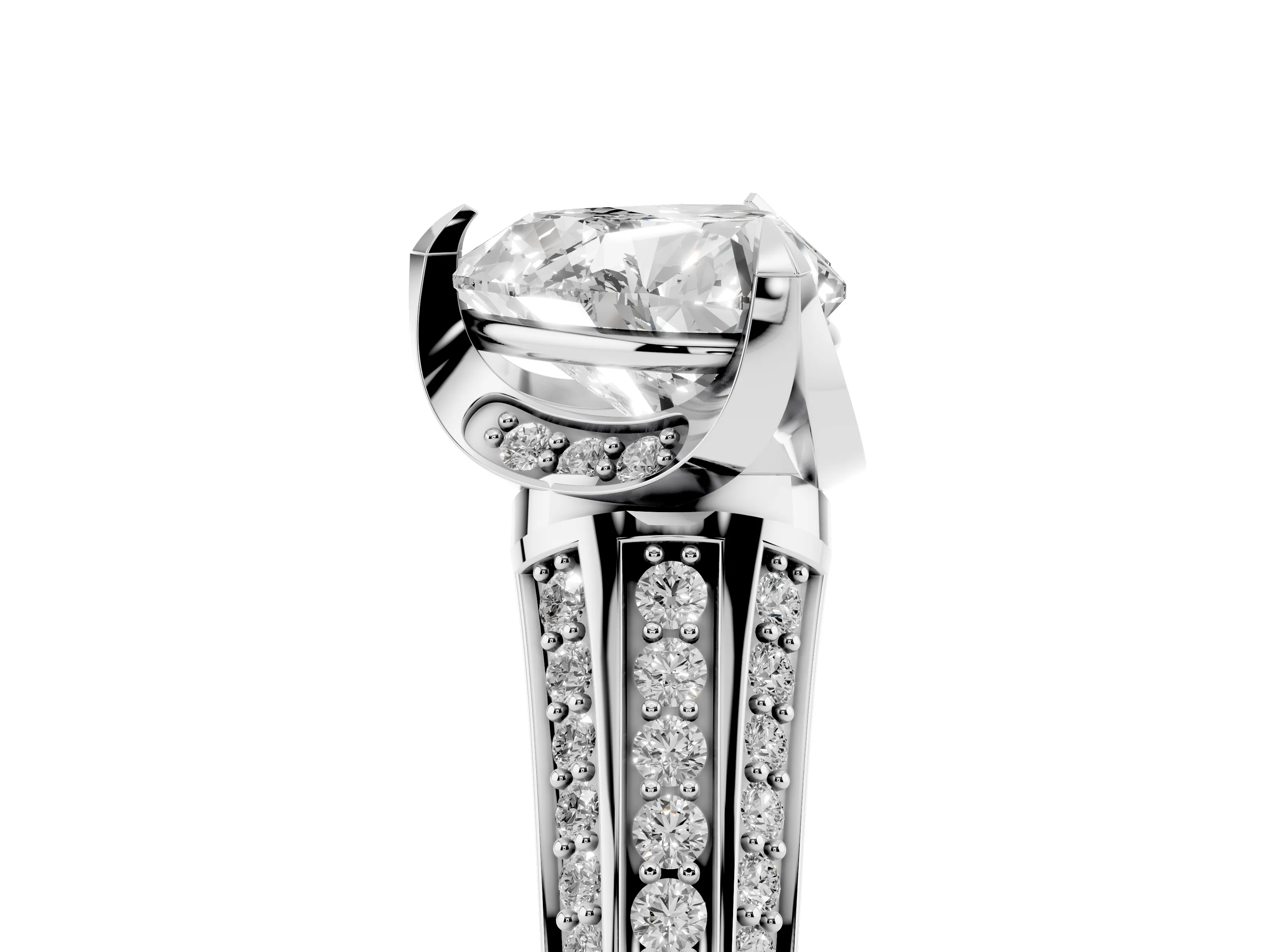 Heart Cut Diamond Pavé Split Shank Solitaire Ring Set in Platinum with Prong Setting