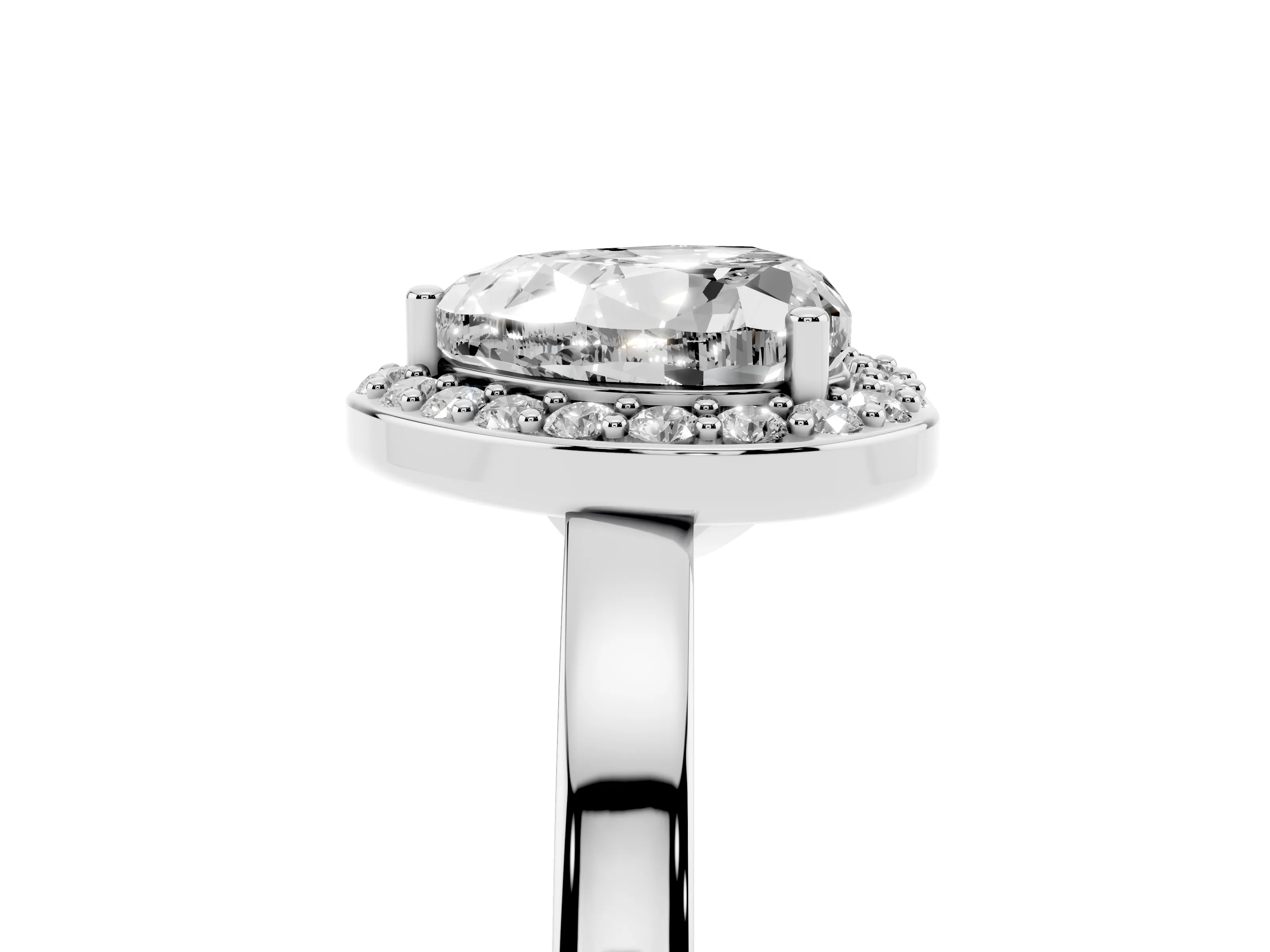 Heart Cut Diamond Halo Ring Set in Silver with Solitaire Band and Prong Setting