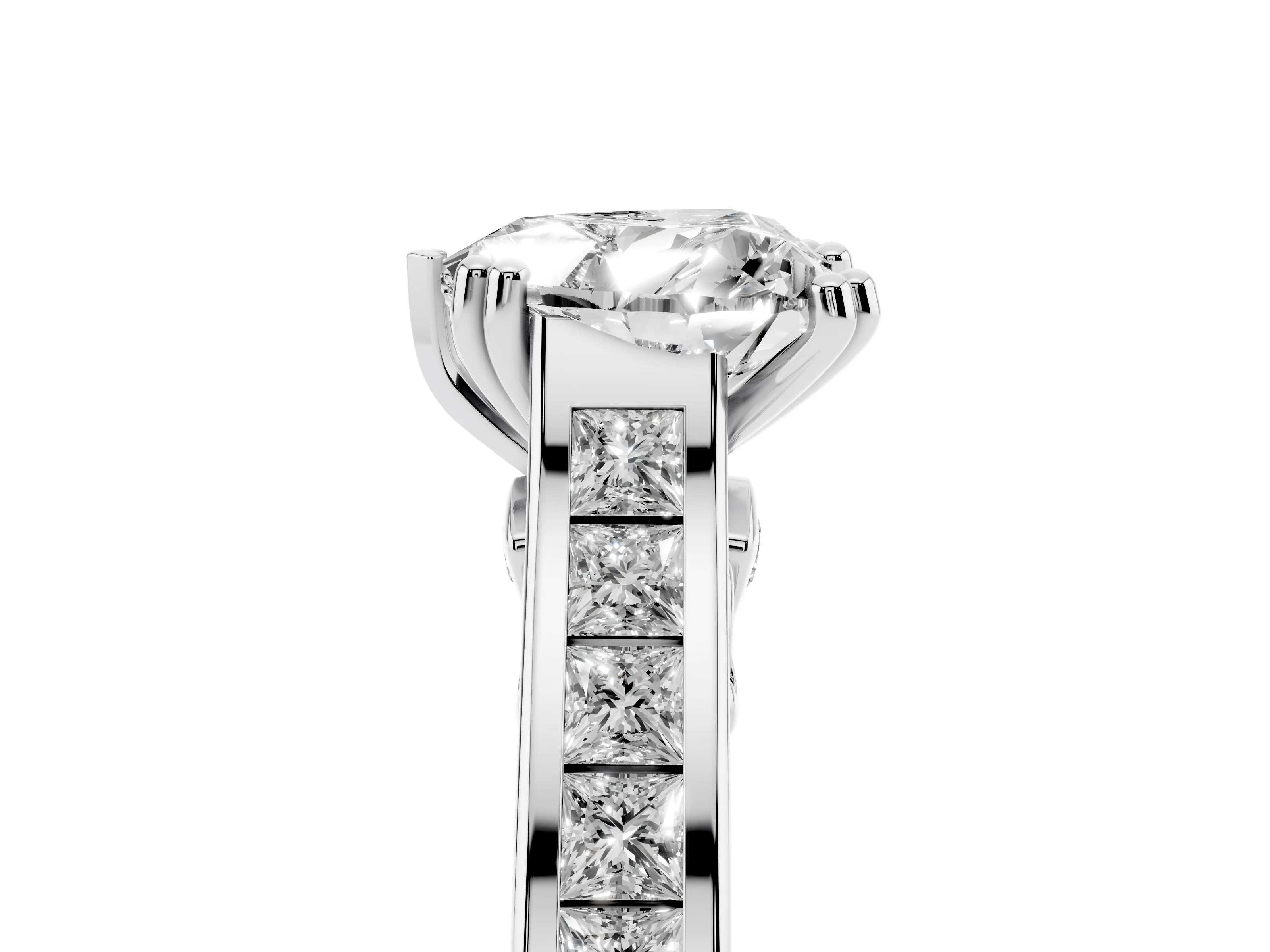 Heart Cut Diamond Channel Set Solitaire Engagement Ring Set in Silver with Prong Setting