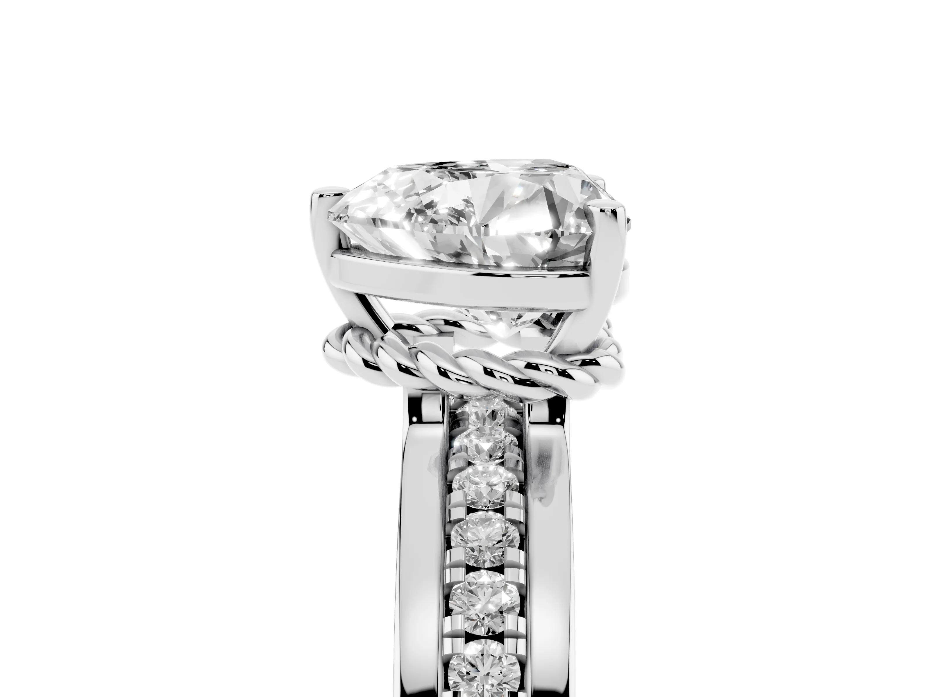 Heart Cut Diamond Solitaire Ring Set in White gold with Channel Set Band and Prong Setting